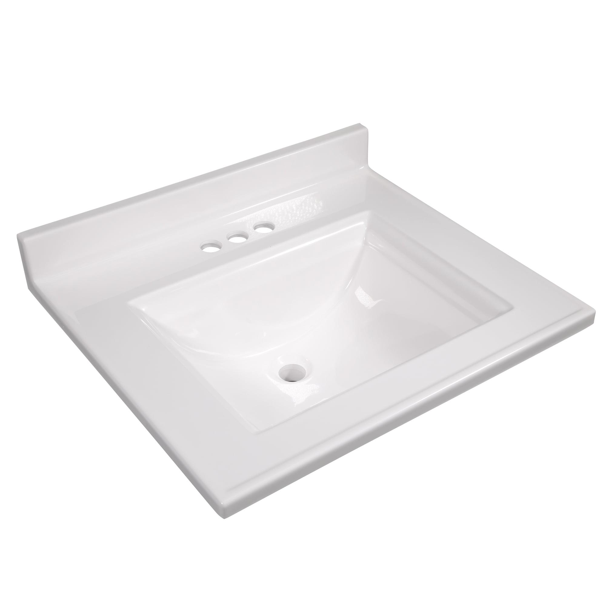 Design House 557629-WHT 25-inch Camilla Cultured Marble Centerset Mount Rectangle Singe Bowl Vanity Top with Integrated Backsplash, Solid White