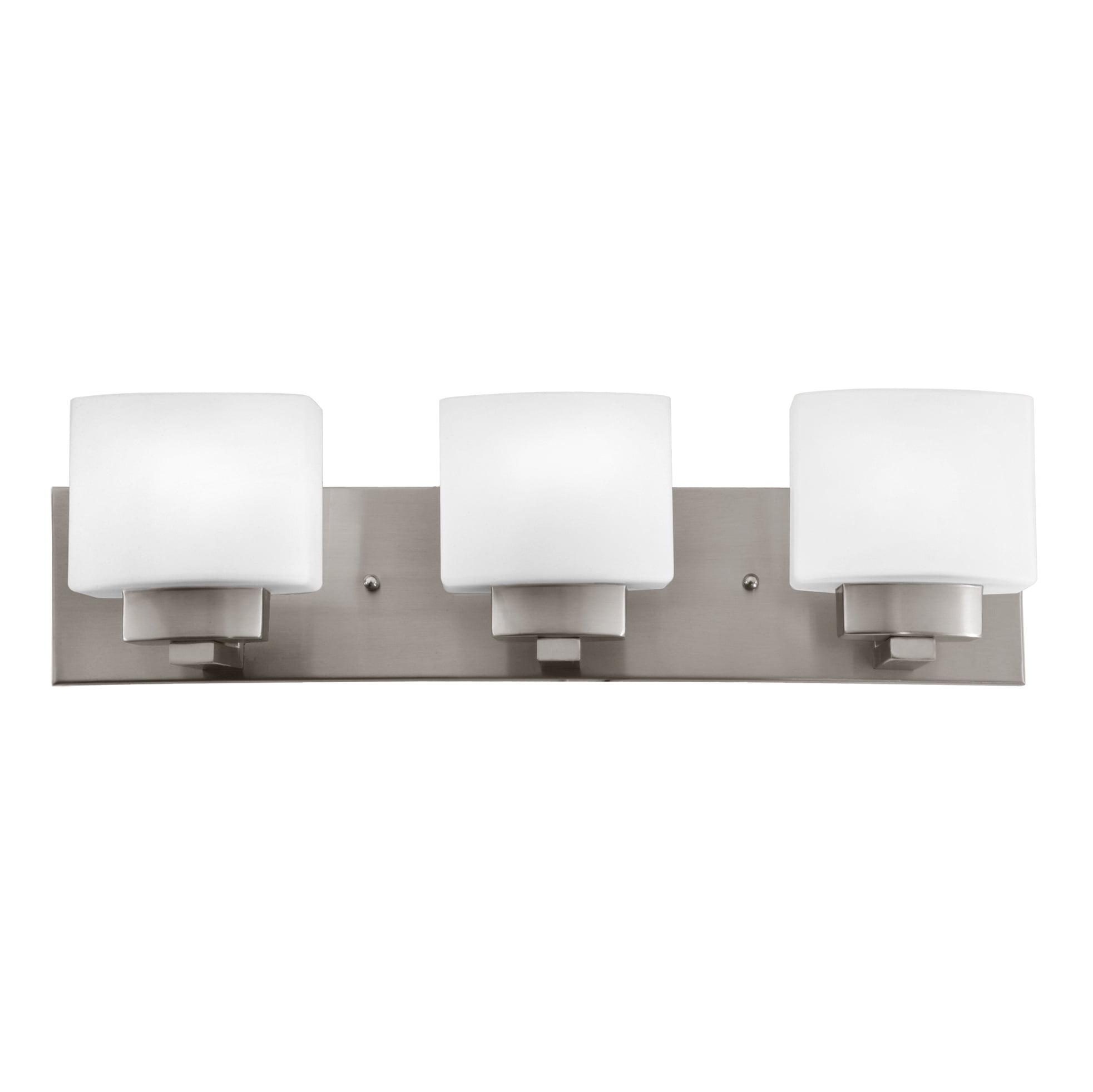 Dove Creek 3-Light Vanity Light in Satin Nickel with White Geometric Glass