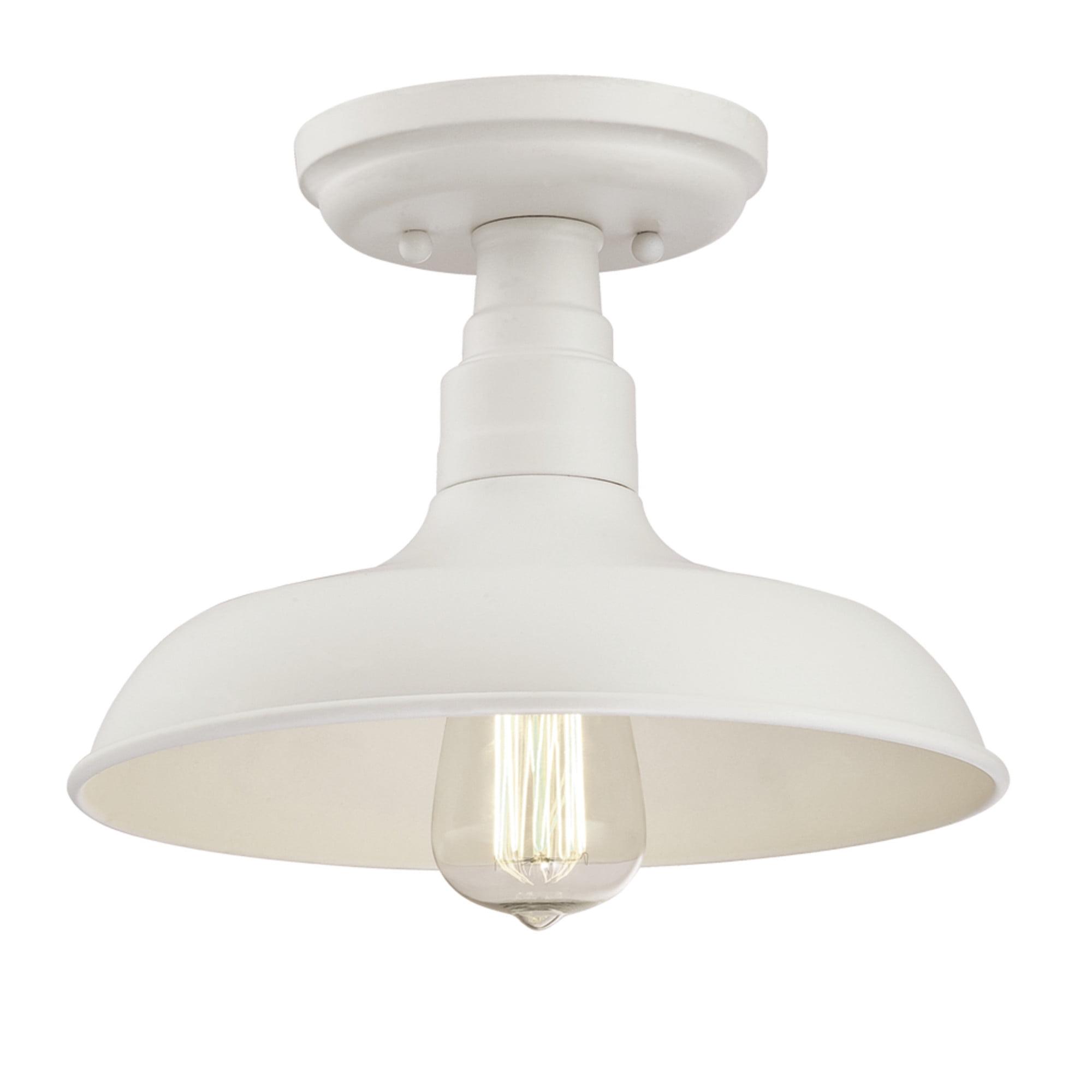 Antique White Glass Semi-Flush Ceiling Light with Steel Shade