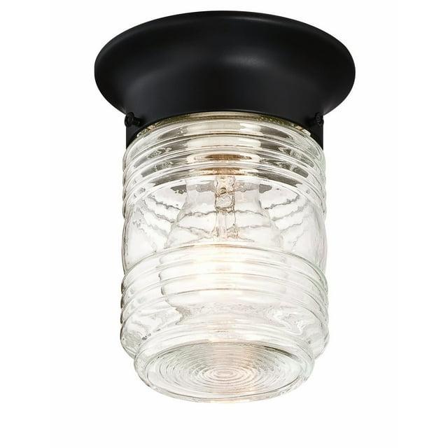 Design House Jelly Jar 1-Light Indoor/Outdoor Flush Mount Ceiling Light with Clear Ribbed Glass, Black