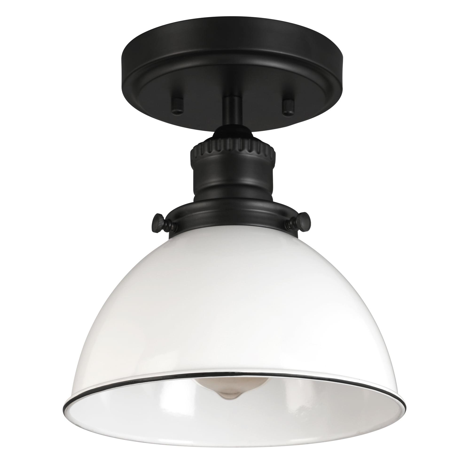 Design House 588319 Savannah Farmhouse 1-Light Indoor Semi-Flush Mount Ceiling Light Dimmable White Metal Shade for Bedroom Dining Room Kitchen, Matte Black