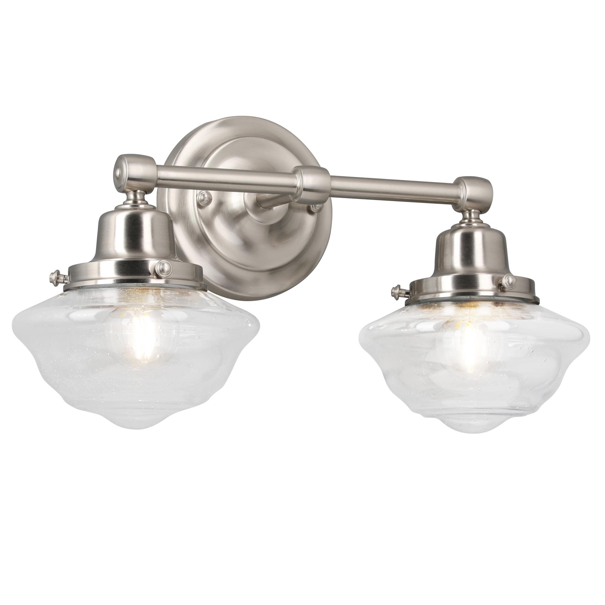 Design House 589135-SN Schoolhouse Modern Industrial Farmhouse Wall Mount 2-Light Indoor Dimmable Clear Seedy Glass Bathroom Vanity Light for Kitchen, Bathroom and Foyers in Satin Nickel