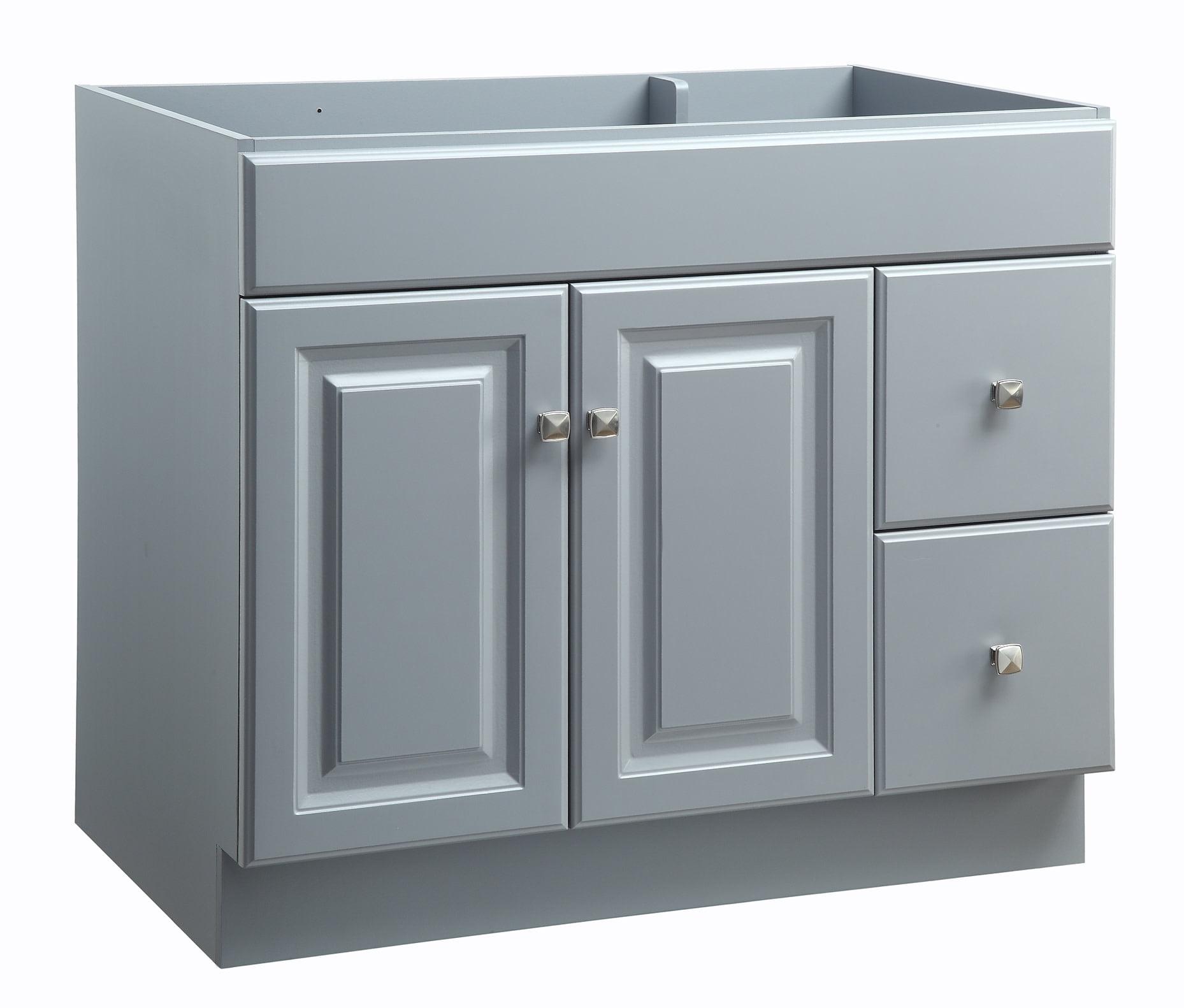 Gray MDF 36-Inch Freestanding Bathroom Vanity with Satin Nickel Hardware