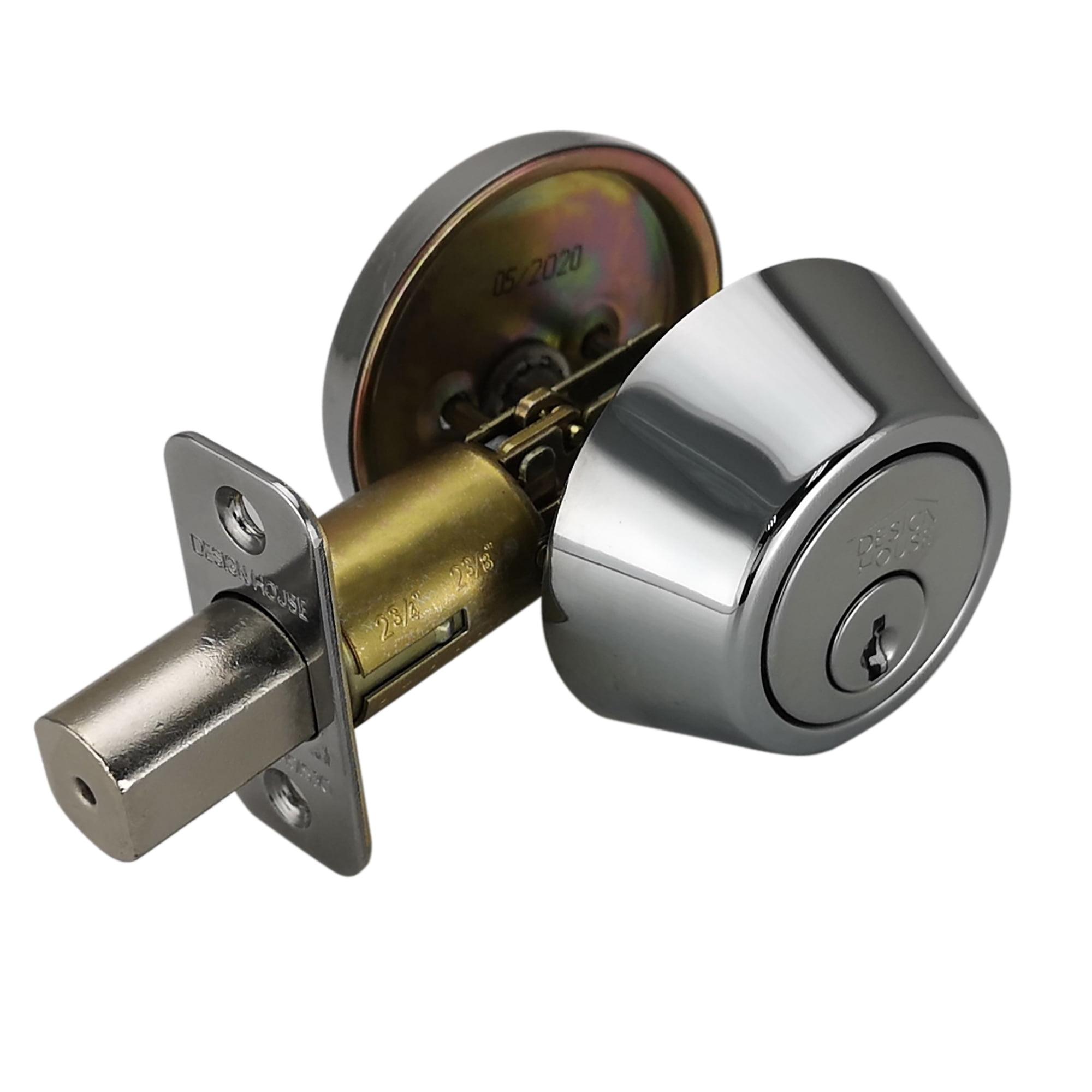 Design House 779058 Single Cylinder 2-Way Round Corner Deadbolt with Latch Polished Chrome