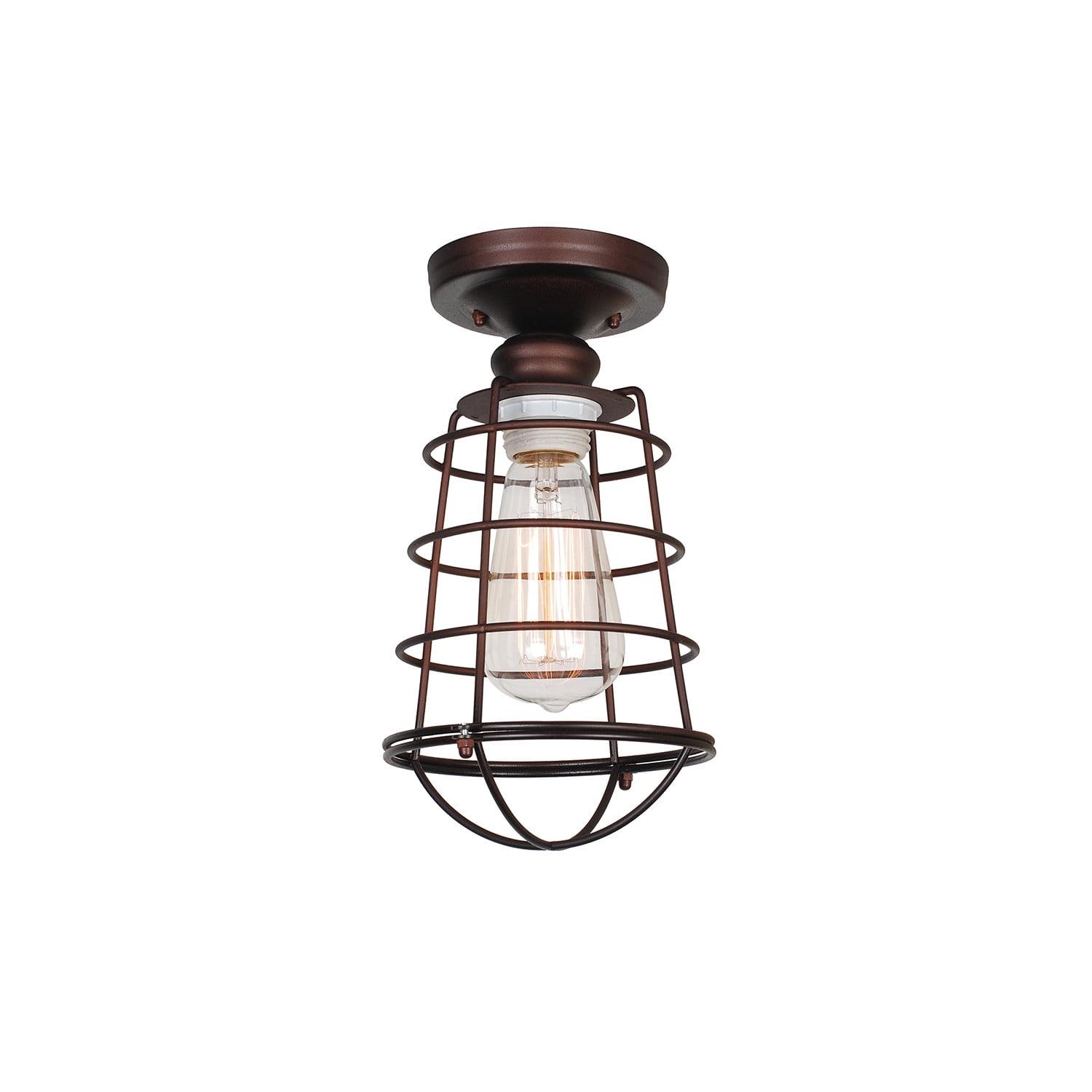 Design House 519694 Ajax Industrial Modern 1-Light Indoor Semi-Flush Ceiling Light with Metal Wire Cage for Hallway Foyer Closet, Coffee Bronze