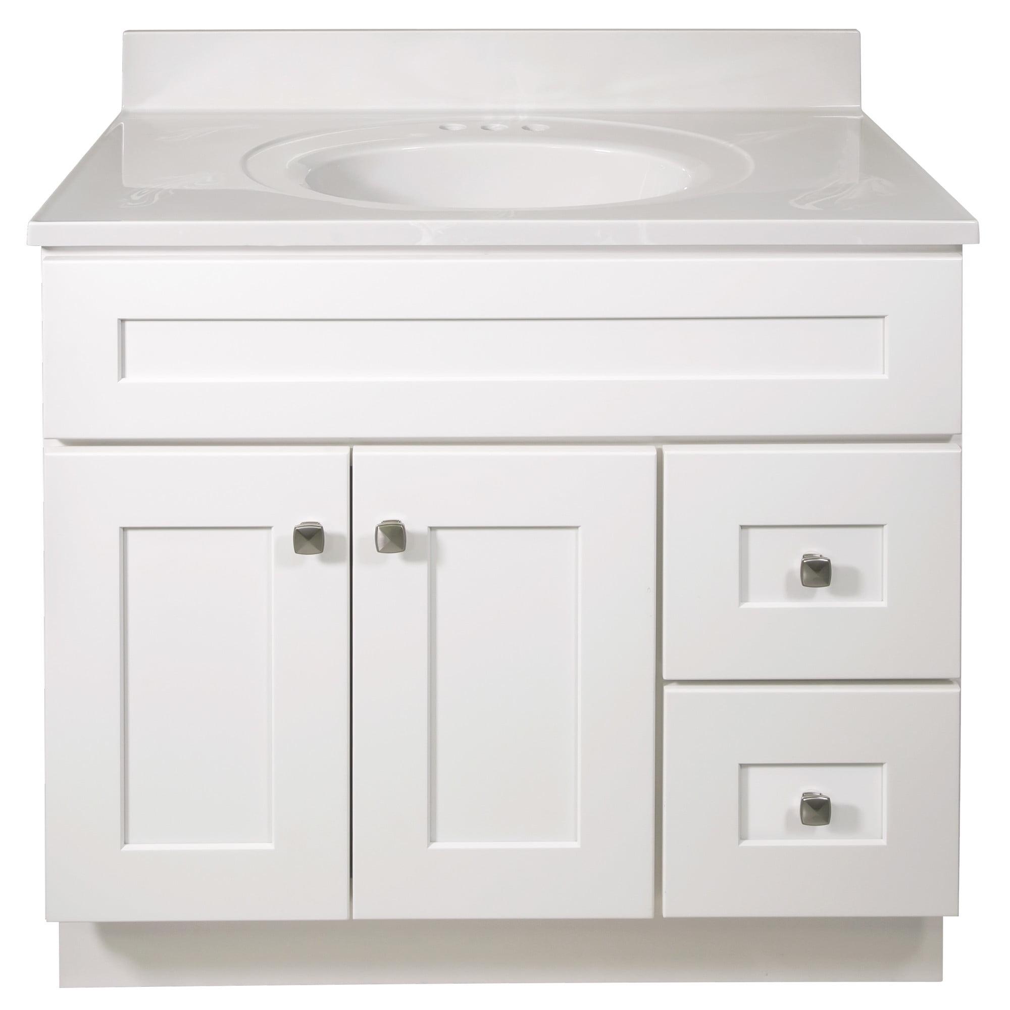Design House Brookings 37 Inch Solid Wood Bathroom Vanity with Cultured Marble Top, Assembled, Sherwin Williams® Gray – Design House, 216127