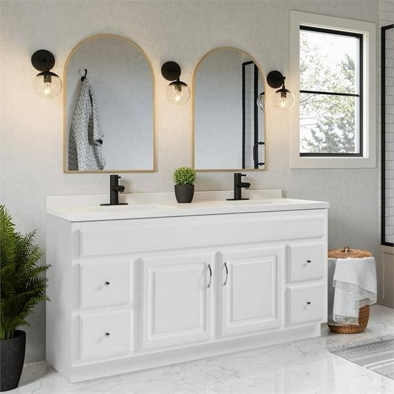 Design House Concord 60 Inch Bathroom Vanity Cabinet, Solid Wood, Fully Assembled, White
