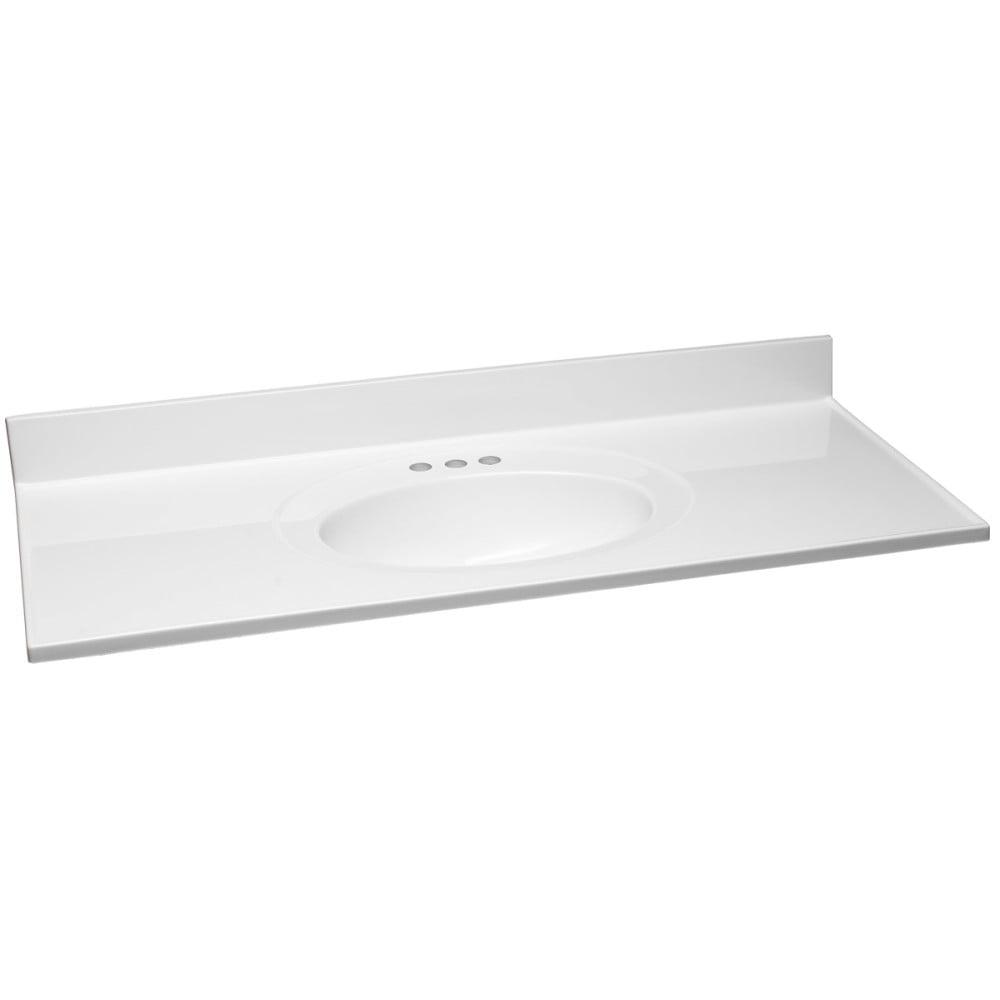 Solid White Cultured Marble Vanity Top with Oval Bowl, 49-Inch