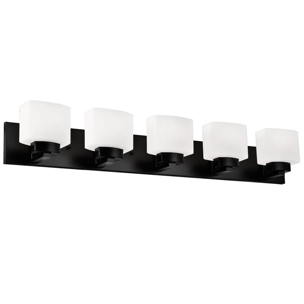 Design House Dove Creek 5-Light Dimmable Vanity Light with Frosted Glass Shades, Matte Black