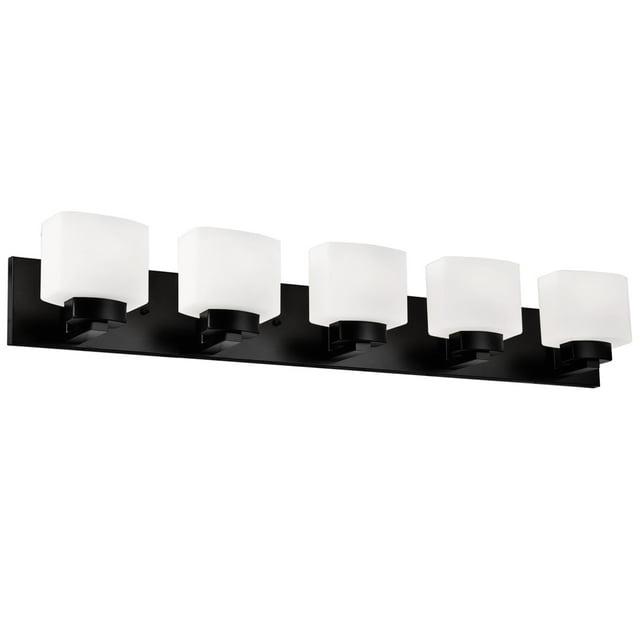 Design House Dove Creek 5-Light Dimmable Vanity Light with Frosted Glass Shades, Matte Black