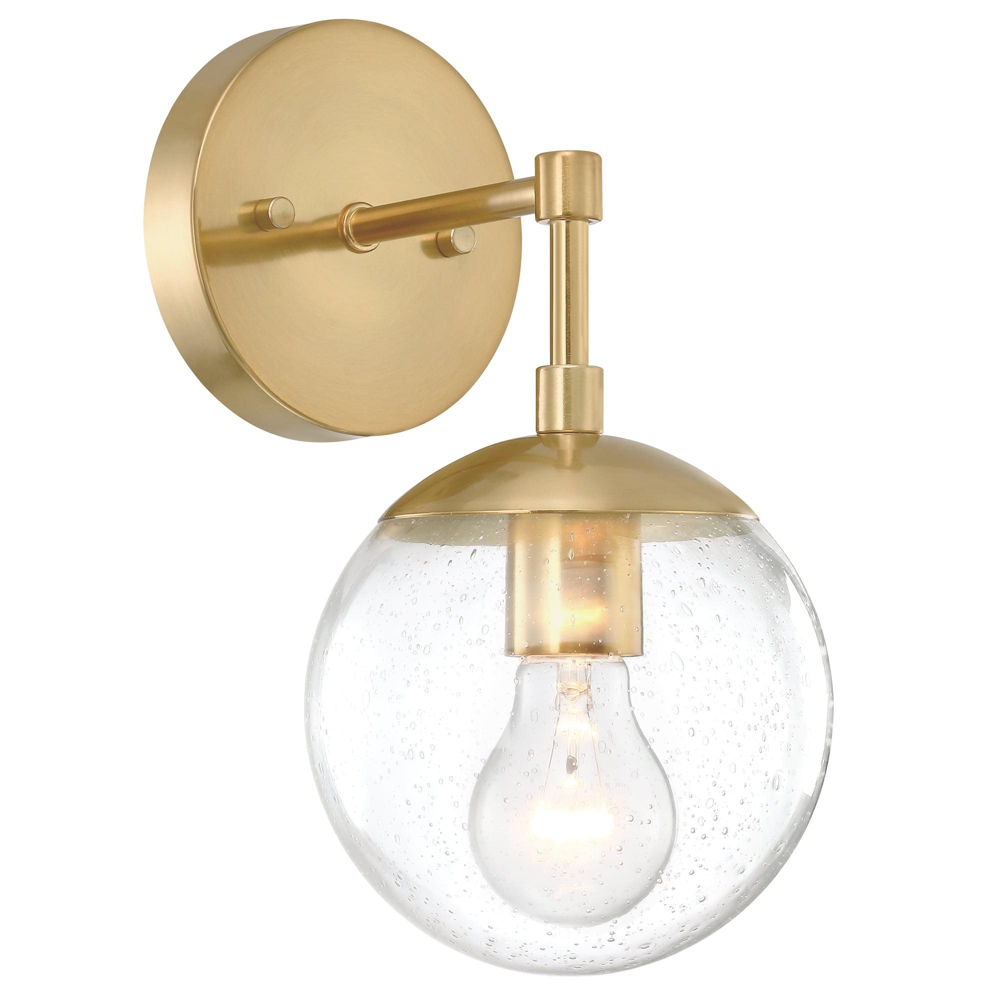 Satin Gold Dimmable Wall Light with Seedy Glass Shade