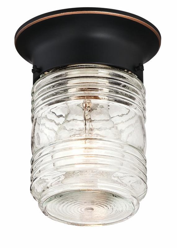 Design House 587238 Jelly Jar Classic 1-Light Indoor/Outdoor Ceiling Light with Clear Ribbed Glass for Entryway Porch Patio, Oil Rubbed Bronze