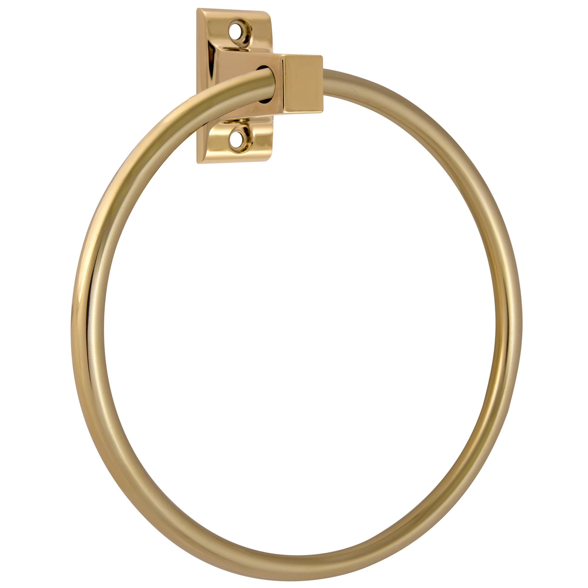 Polished Brass Wall Mounted Towel Ring with Squared Details