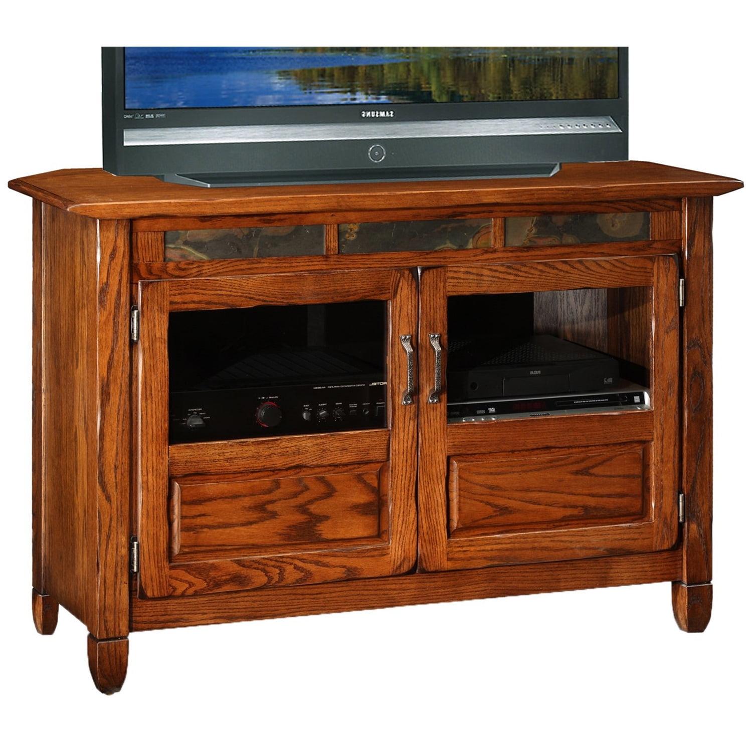 Rustic Oak 46-Inch TV Stand with Glass Doors