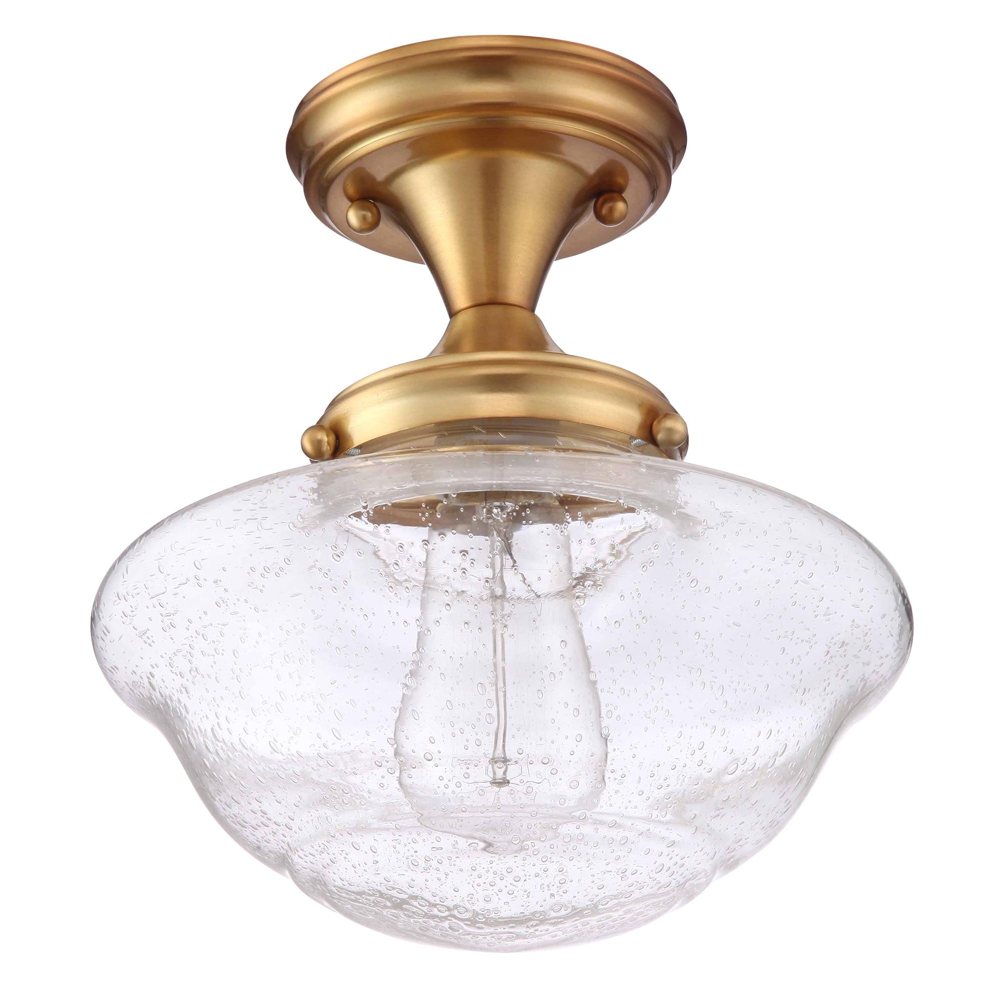 Vintage Schoolhouse Seedy Glass Semi-Flush Mount in Satin Gold