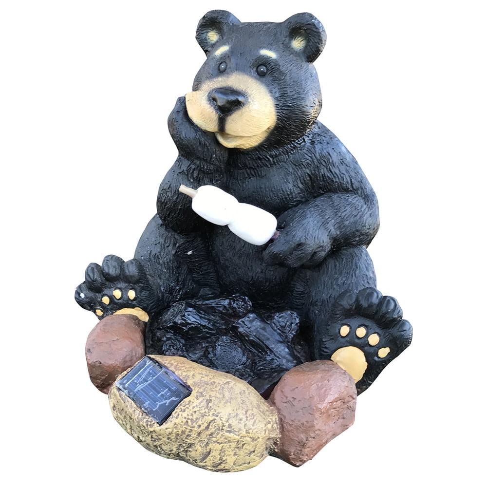 Solar-Powered LED Black Bear Resin Lawn Ornament, 10.8-inch