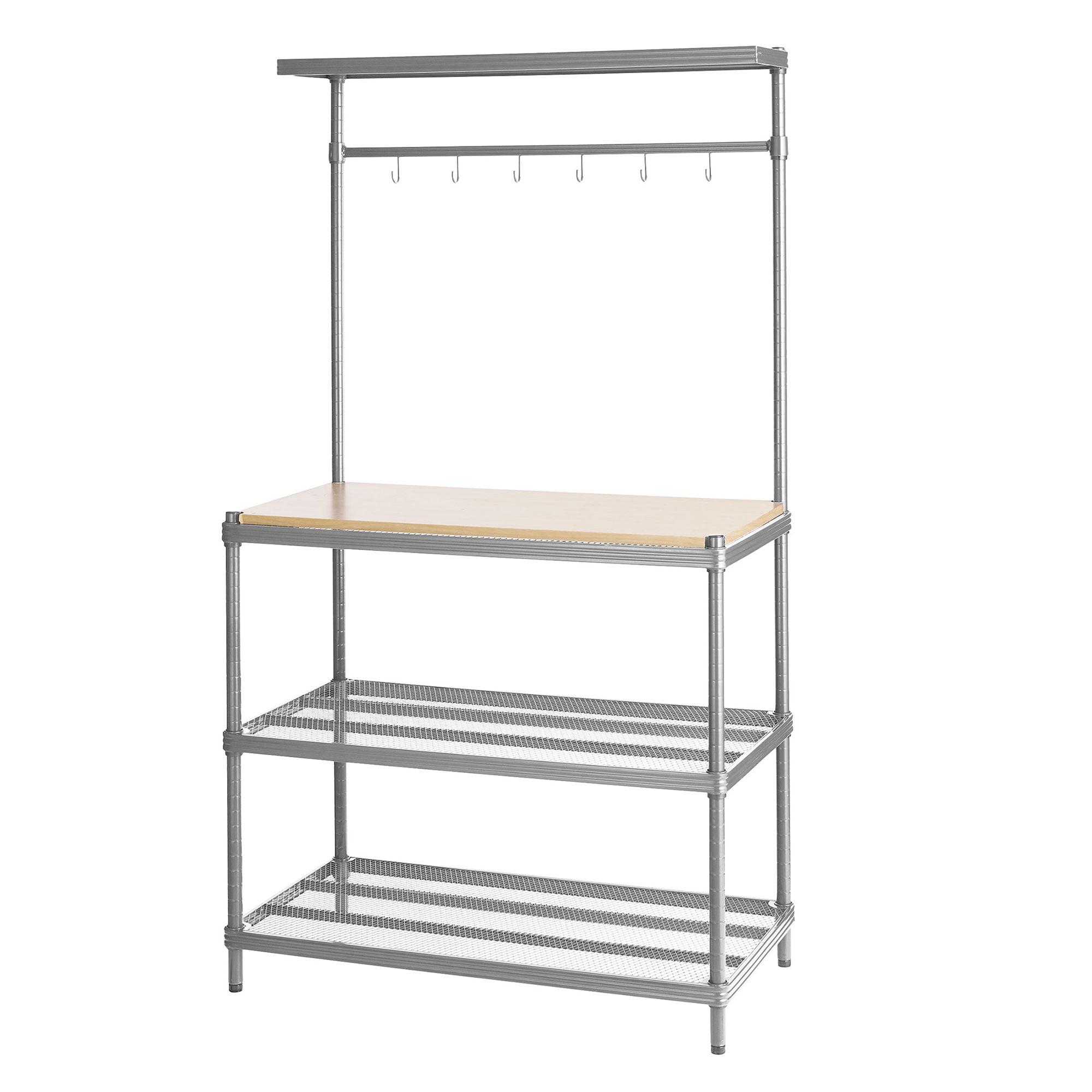 Design Ideas MeshWorks Metal Storage Utility Wood Top Shelving Unit Rack