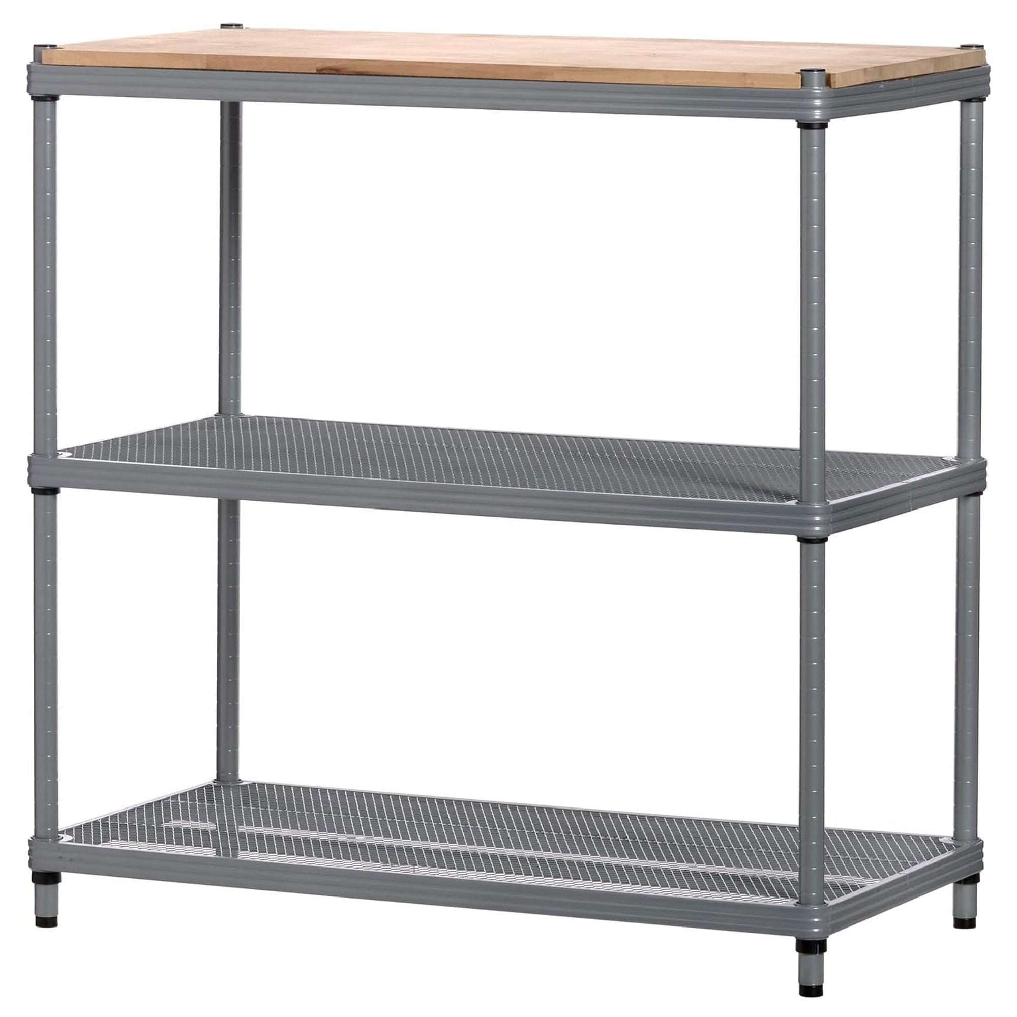 Design Ideas MeshWorks Metal Storage Wood Top Workbench Shelving Unit