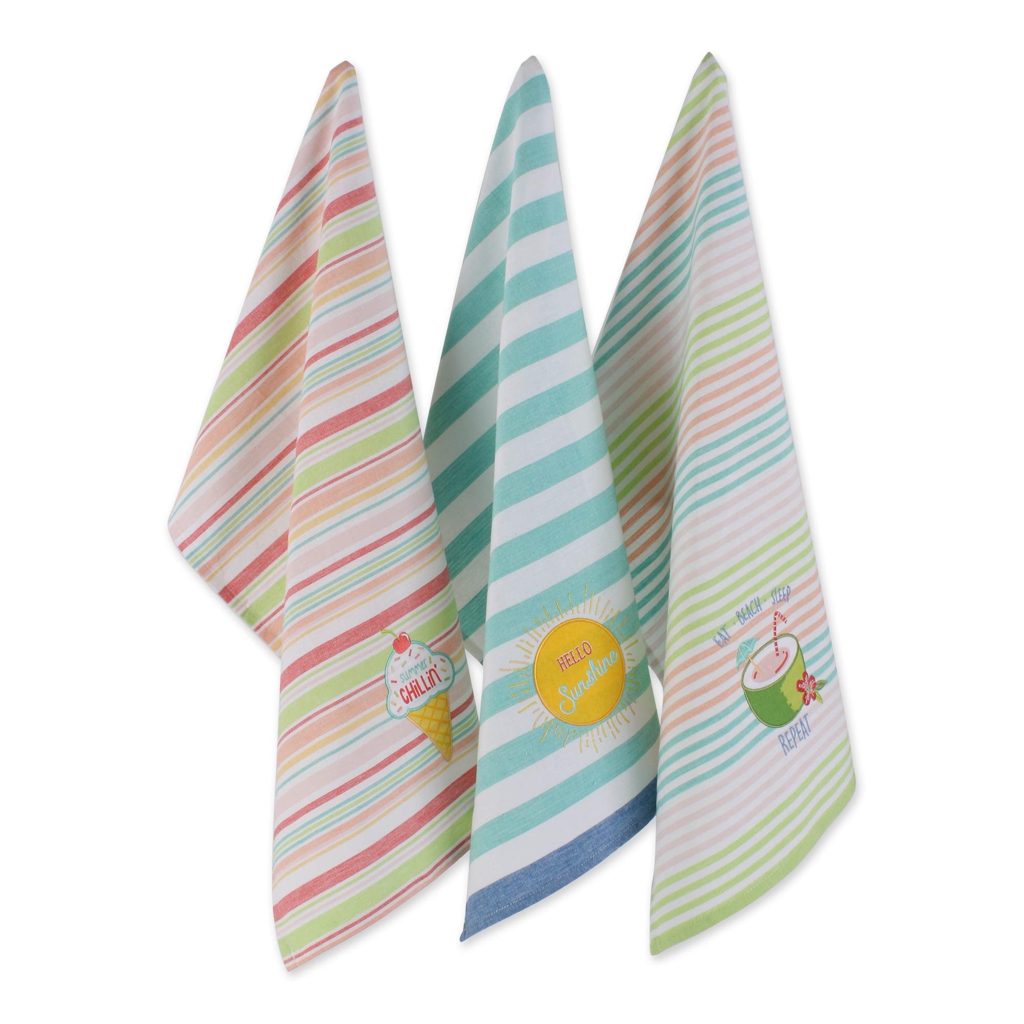 Summer Fun Striped Cotton Kitchen Towel Set of 3