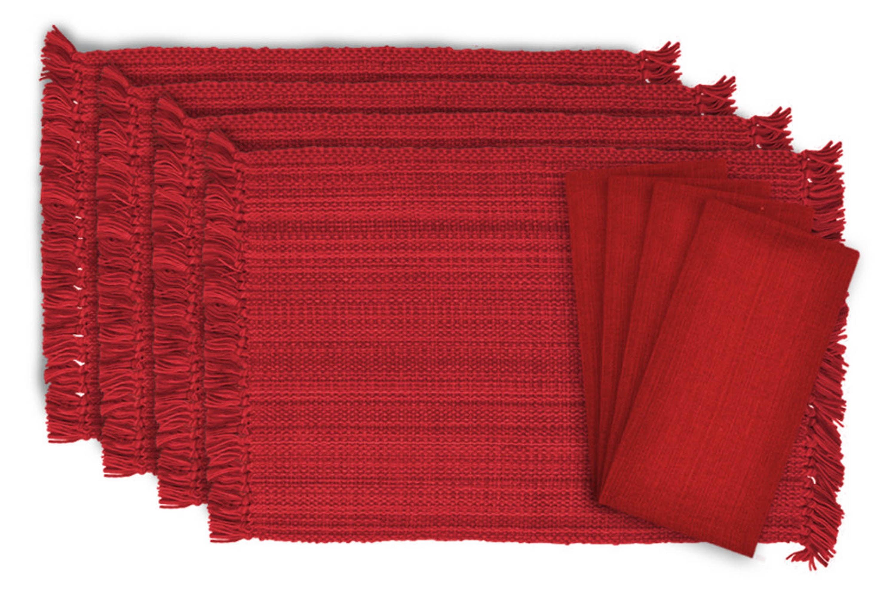 DII Variegated Fringe Placemat Set 8 Piece, Tango Red, MT 13x19", NP 20x20"