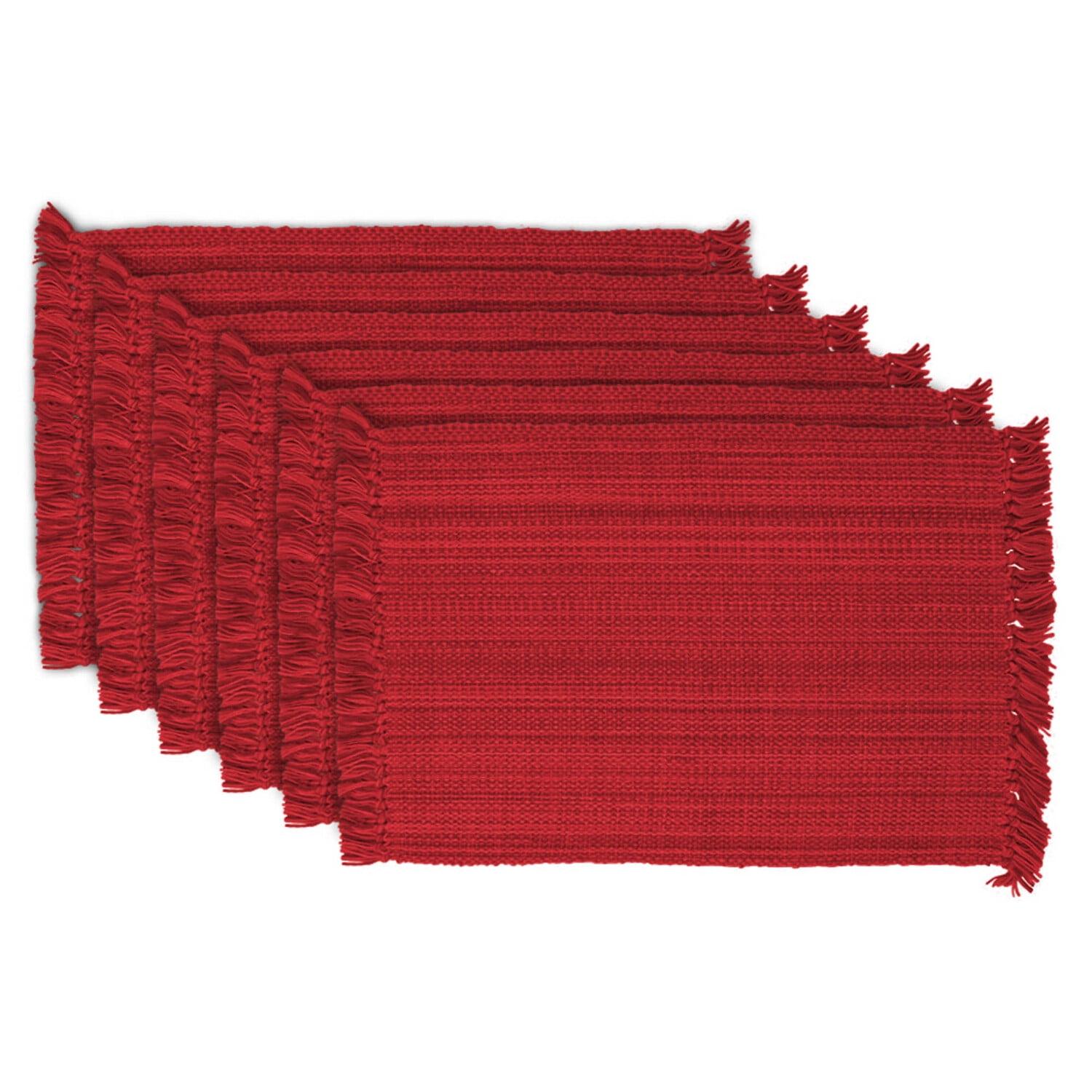 Design Imports Fringe Brown Variegated Kitchen Placemat Set (Set of 6) Tango Red