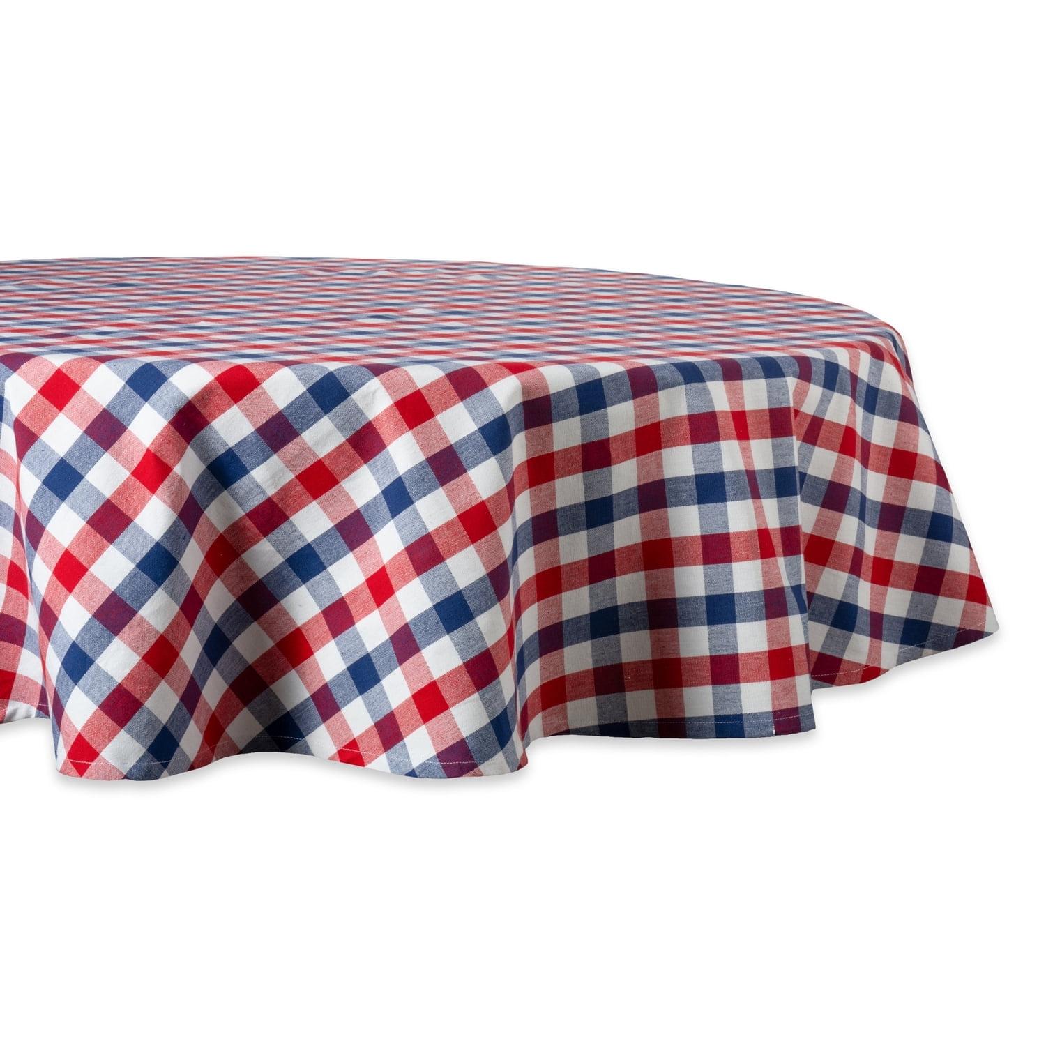 Patriotic Red and Blue Check 70" Round Cotton Tablecloth