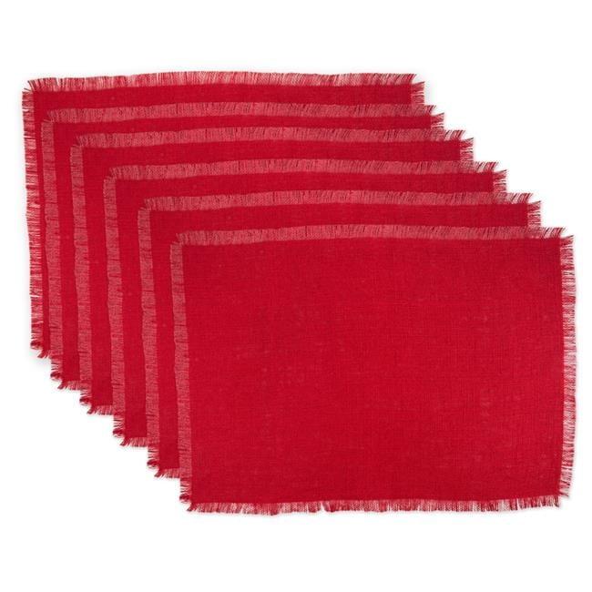 DII Jute Solid Placemat Set 6 Piece, Tango Red, 13x19"