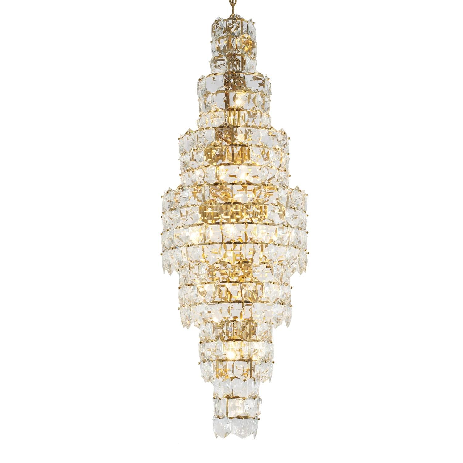 Design Living 28-Light D24'' Seven Tier Brass Frame Chandelier with Clear Hanging Crystals
