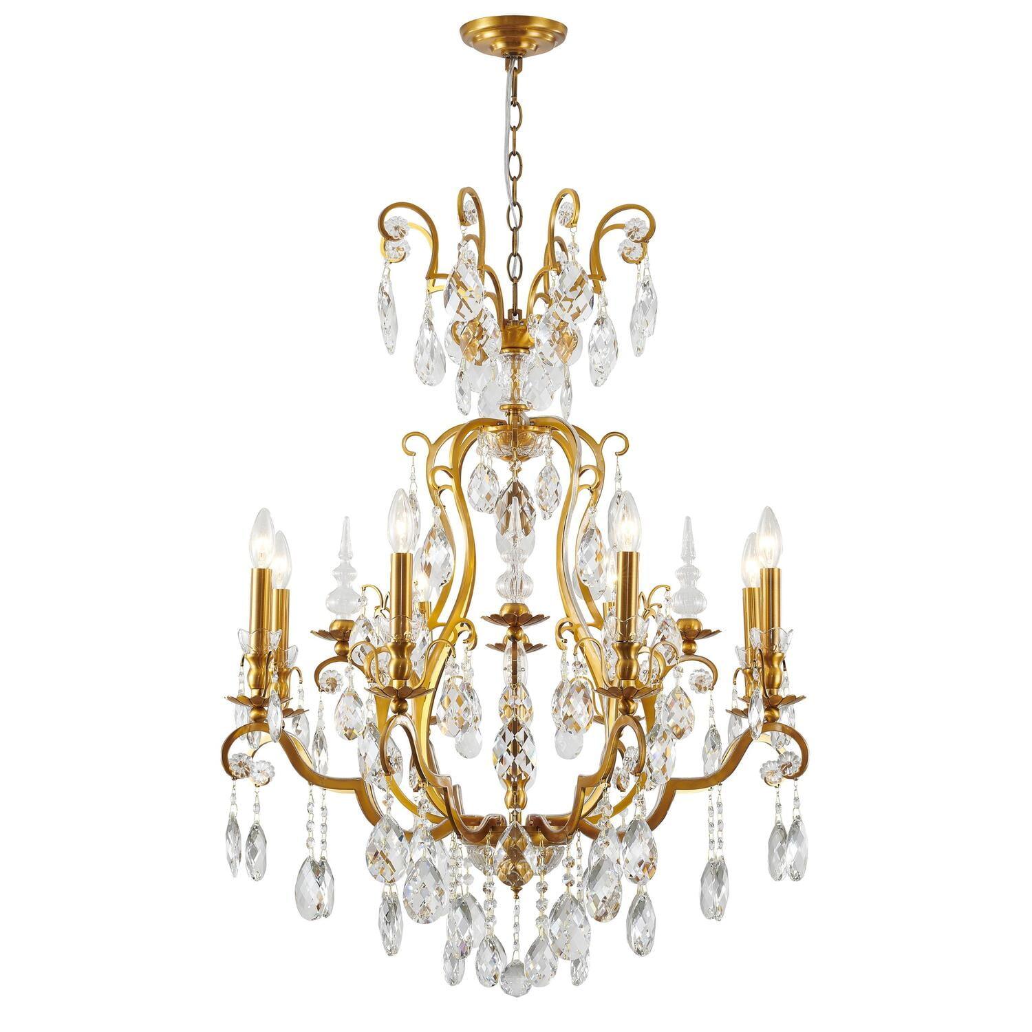 Antique Brass and Crystal 9-Light Empire Chandelier