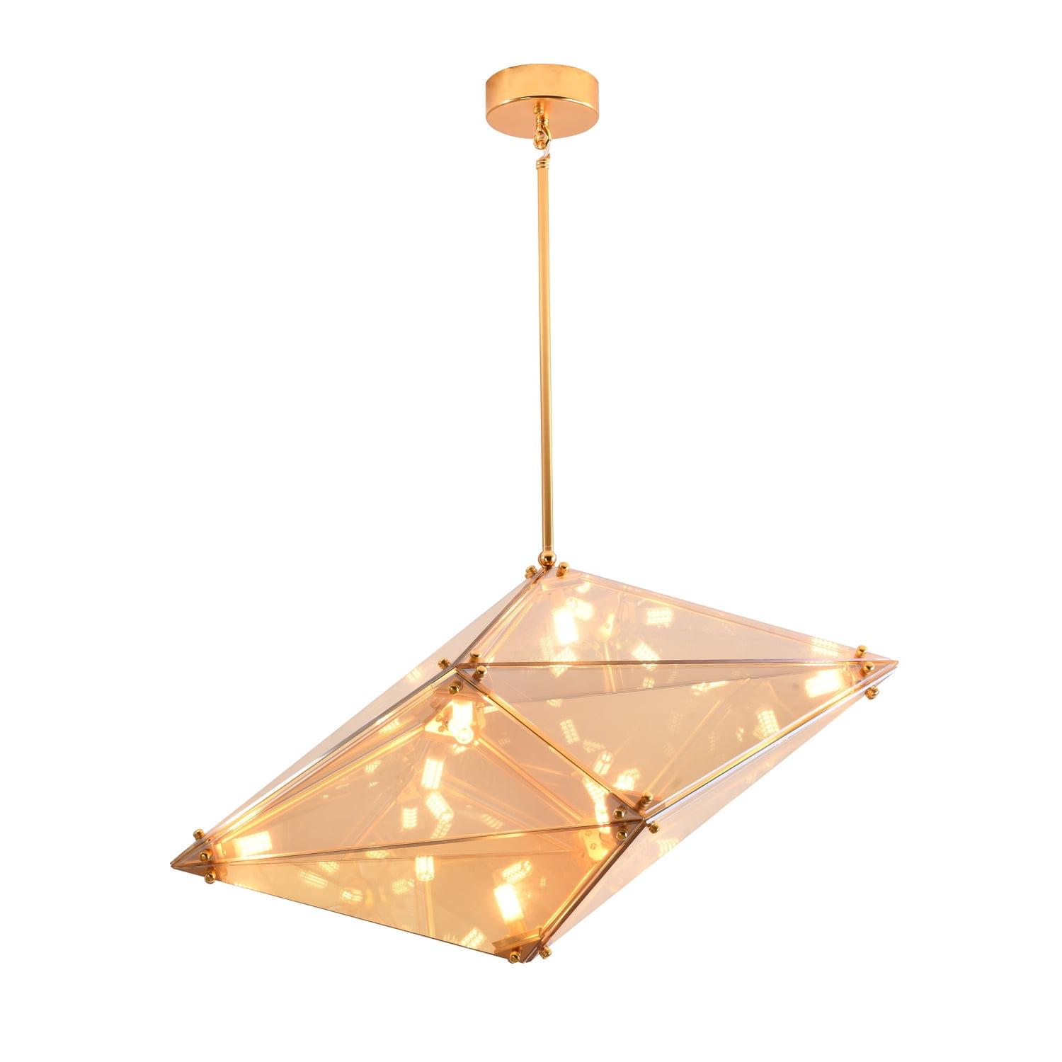 Amber Glass Gold Metal Frame Plug-in Chandelier