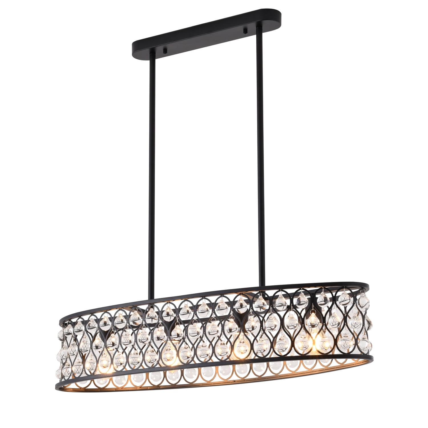 Black Metal 4-Light Chandelier with Clear Crystal Accents