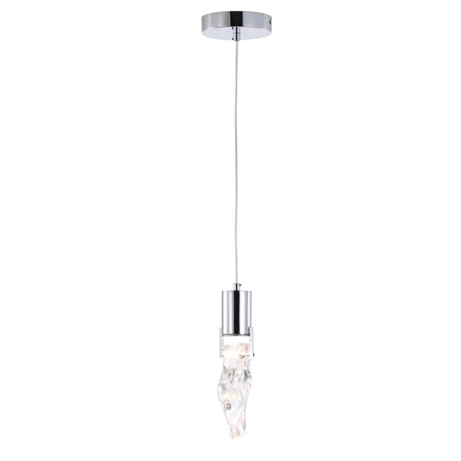 Design Living Chrome Metal LED Pendant With A Clear Crystal Stone