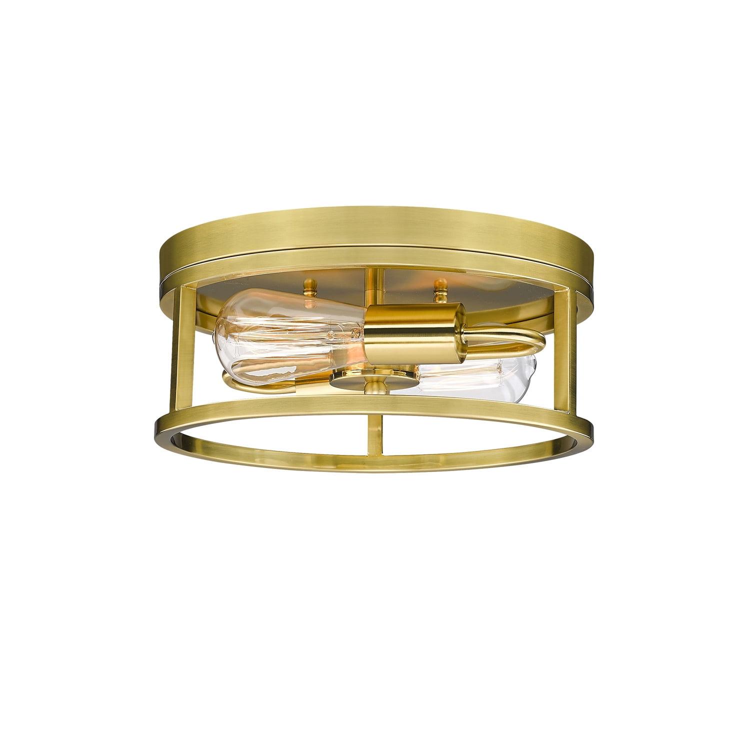 Elegant Gold Iron Crystal Drum Flush Mount Light, 12"