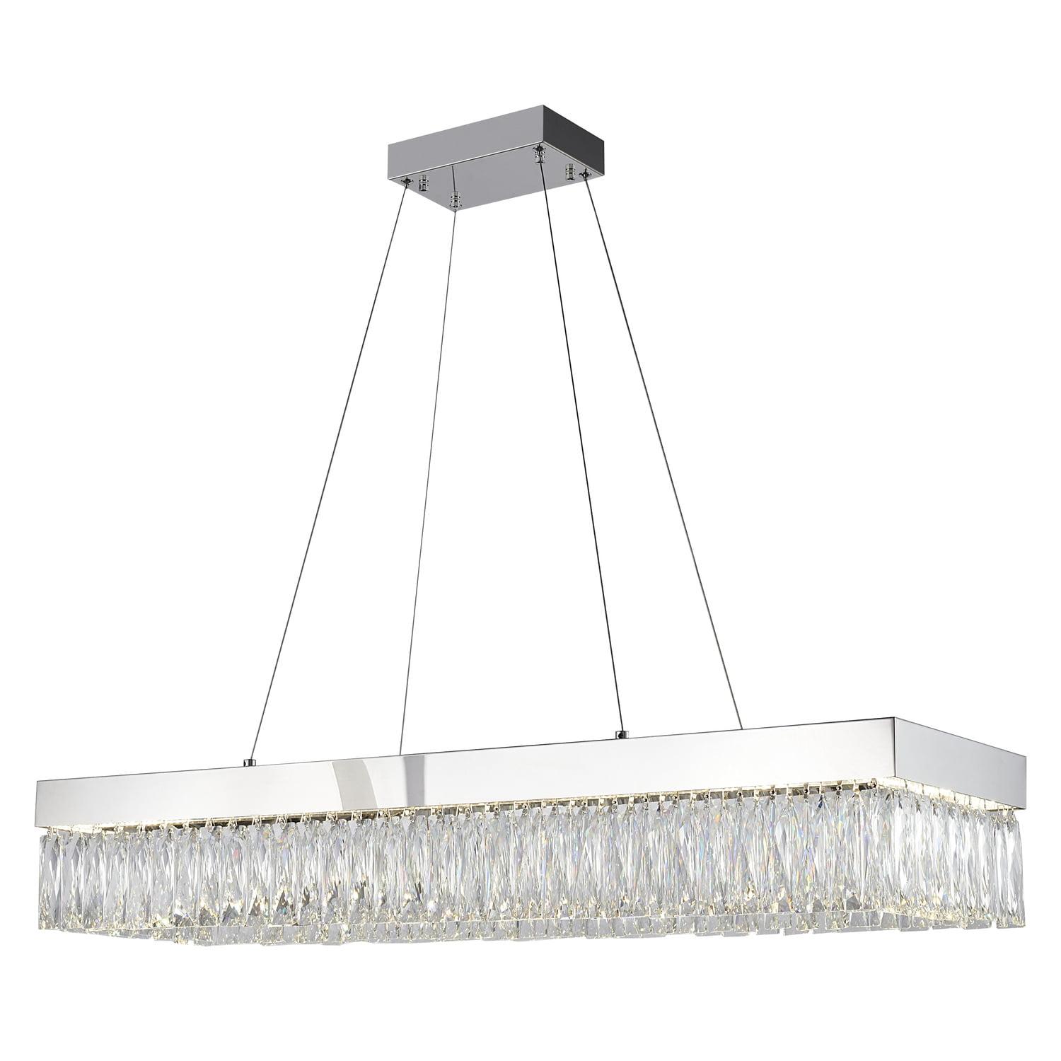 Exquisite Rectangular Chrome LED Chandelier with Crystal Accents