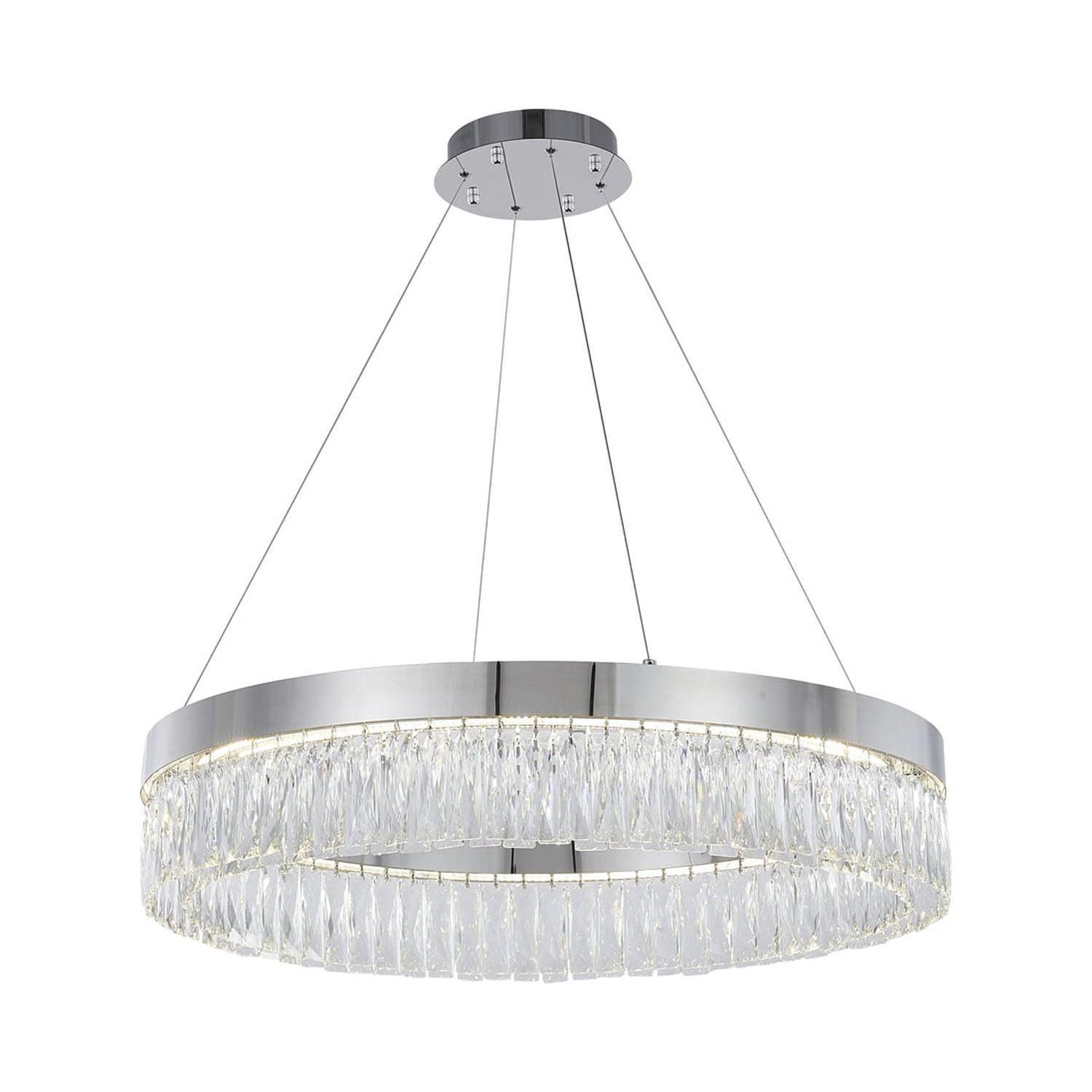 Elegant Chrome 32'' LED Chandelier with Clear Crystal Accents