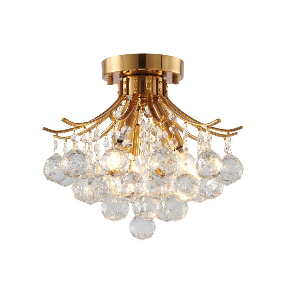 12" Brass and Crystal Semi Flush Mount Light