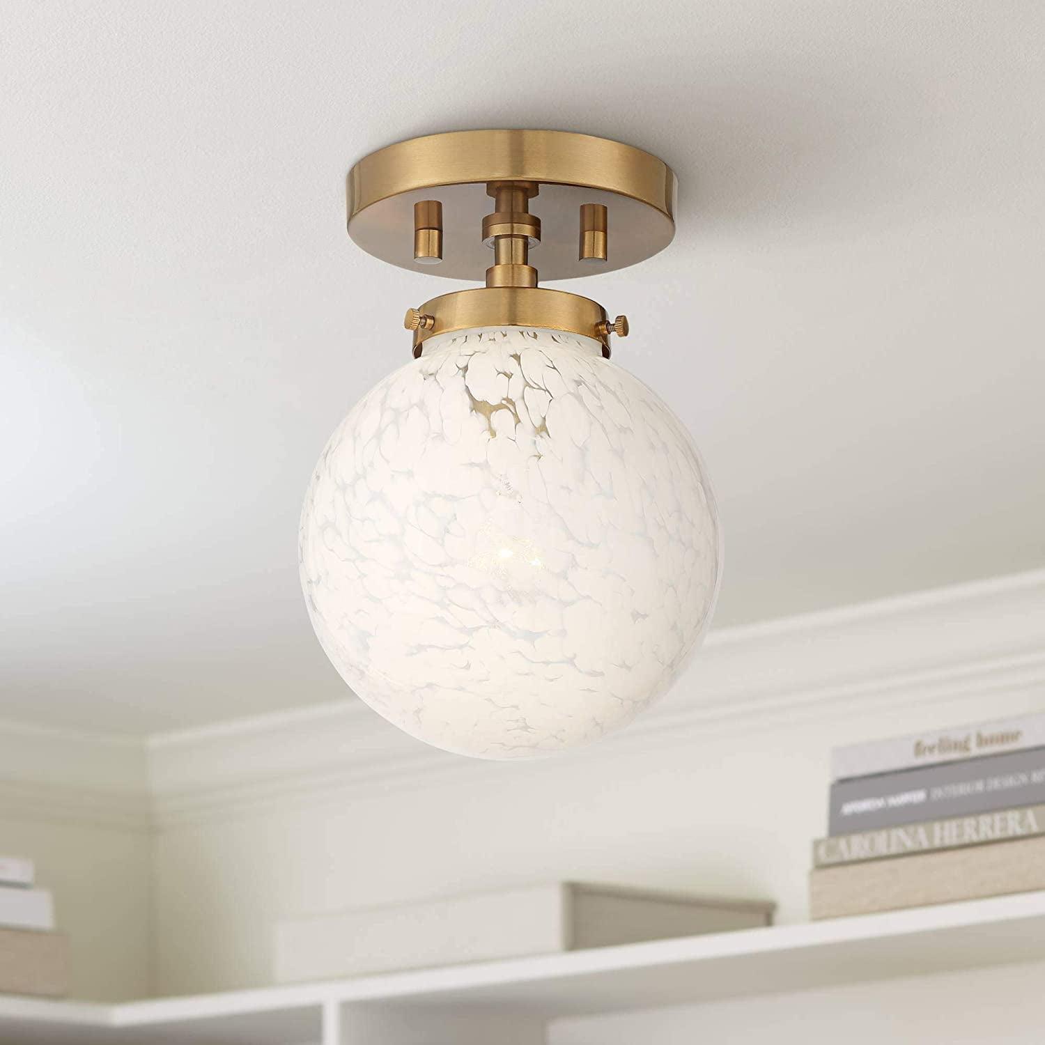 Mid-Century Modern Warm Gold Art Glass Globe Ceiling Light