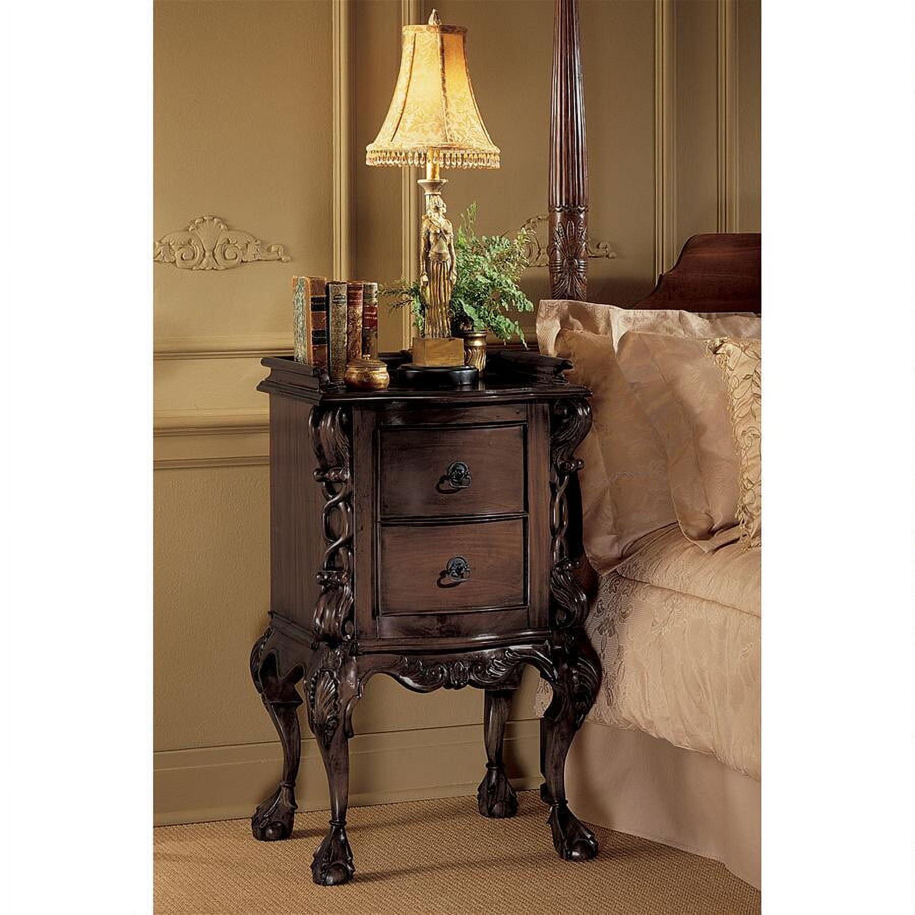 Elegant Mahogany Solid Wood 2-Drawer Bedside Table with Brass Handles