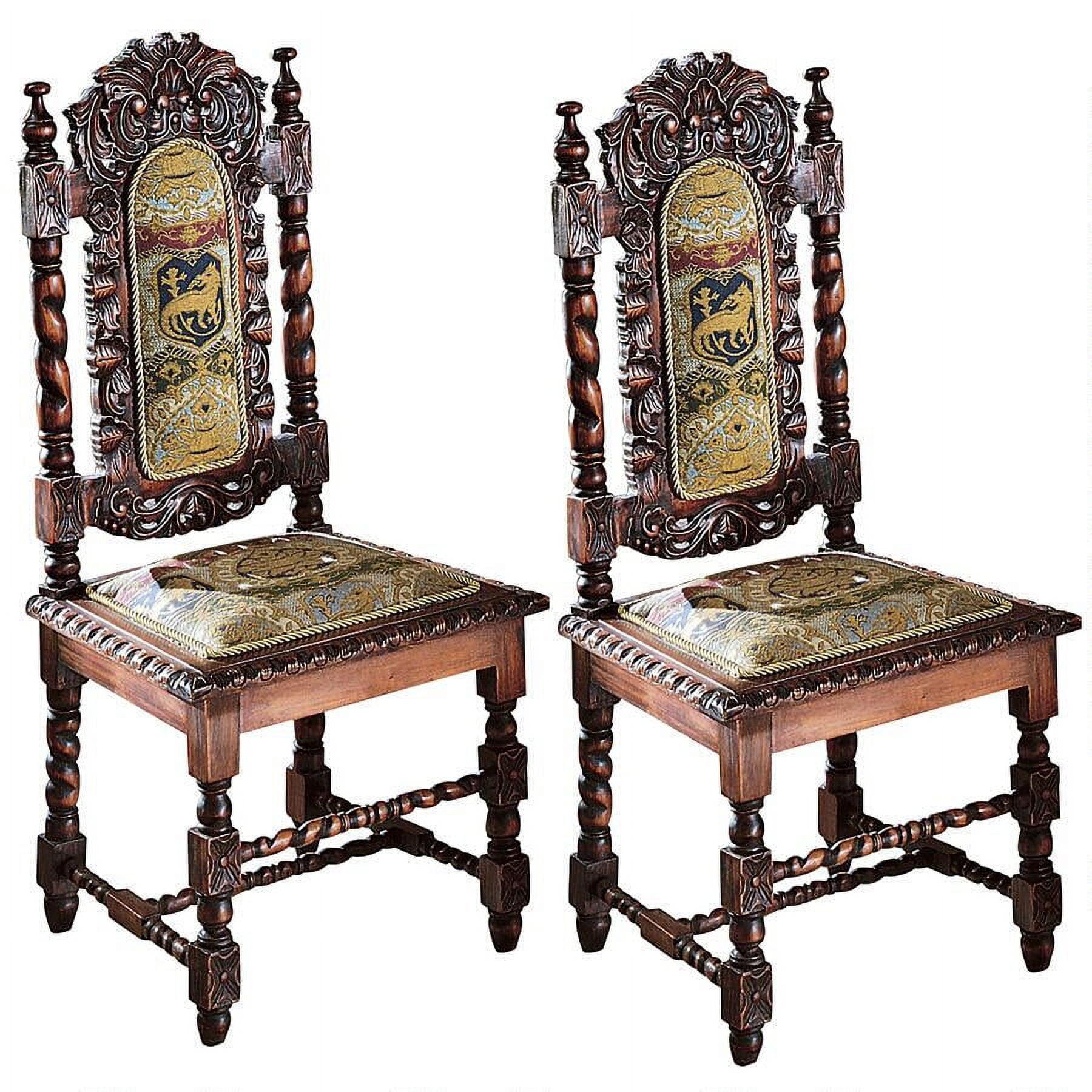 Handcrafted Mahogany and Tapestry Side Chair Set