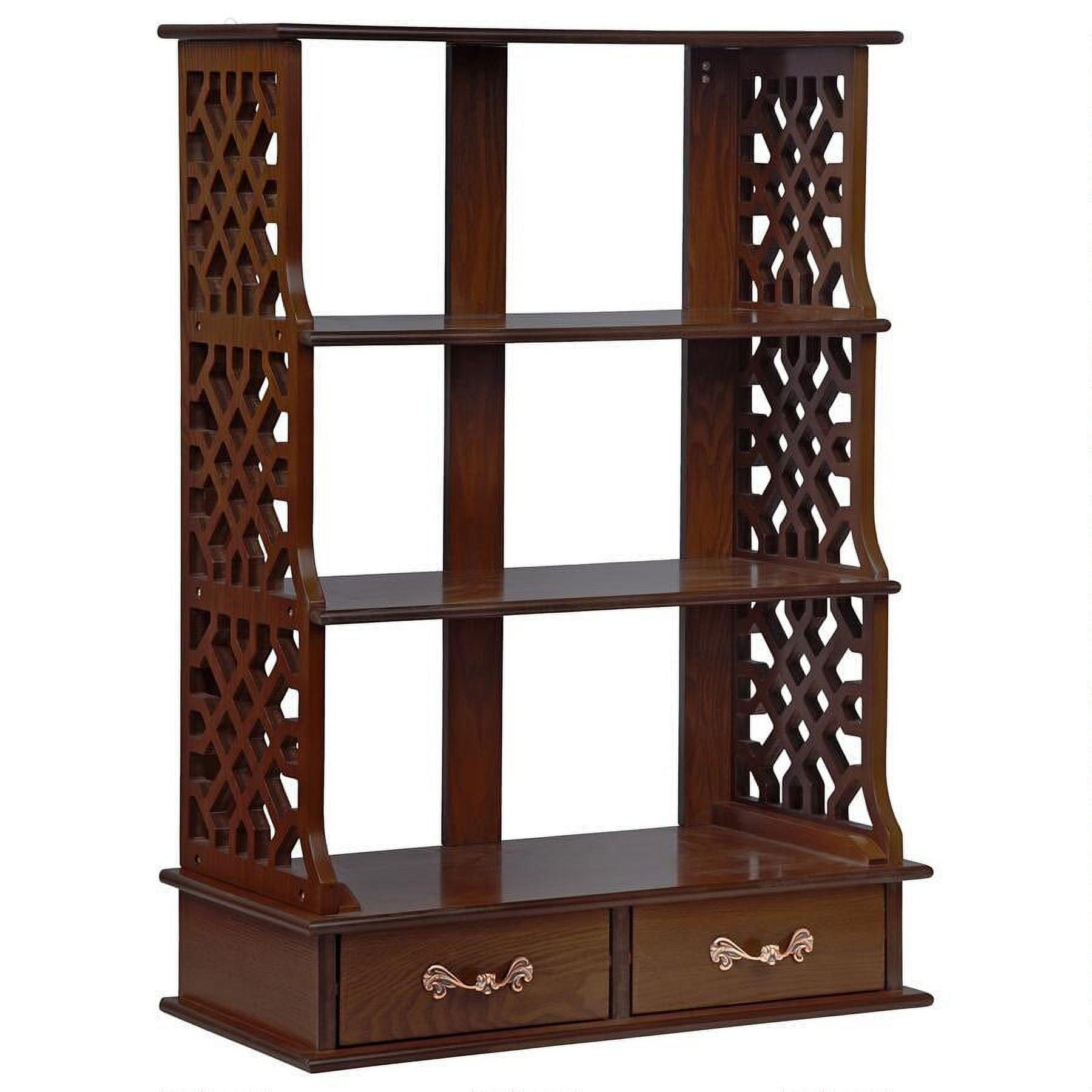 Chippendale-Inspired Hardwood Triple Shelf Curio Cabinet with Ornamental Pulls