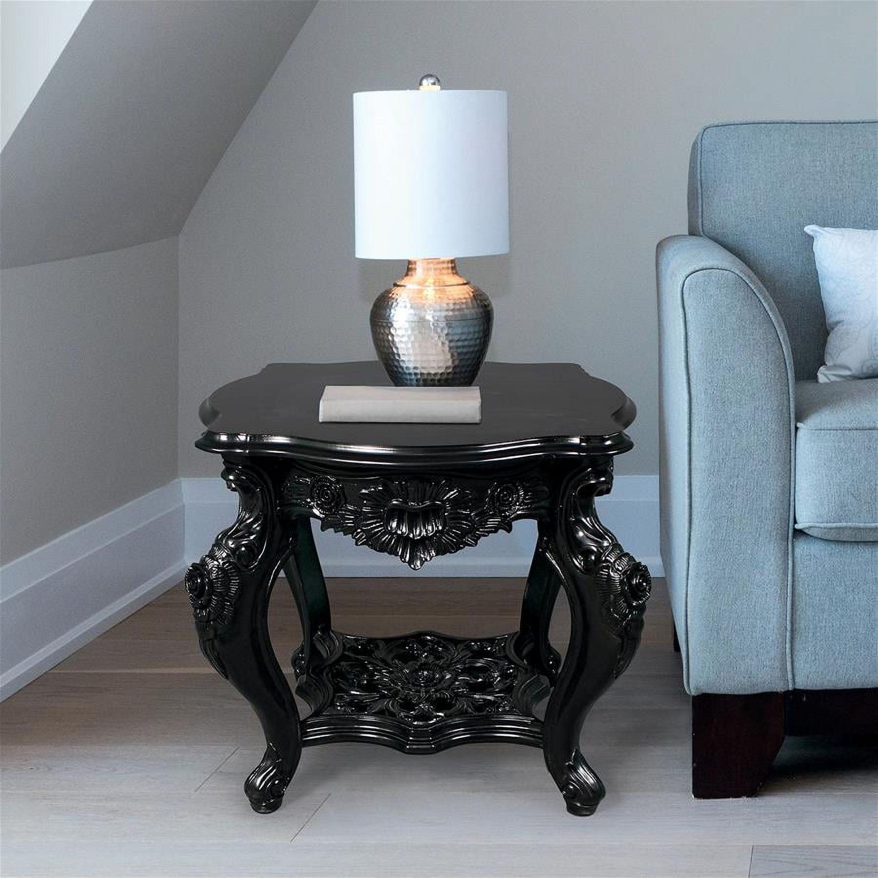 Rococo Ebonized Mahogany Serpentine Side Table with Hand-Carved Rosettes