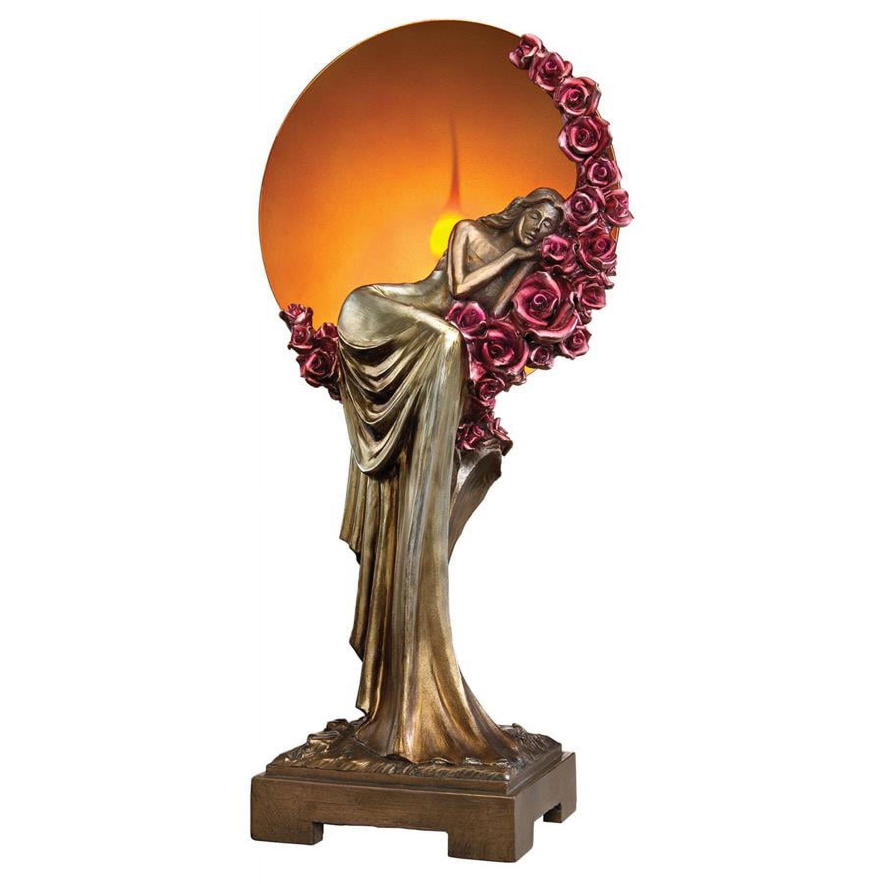 Bronze Art Deco Lady with Roses Illuminated Sculpture