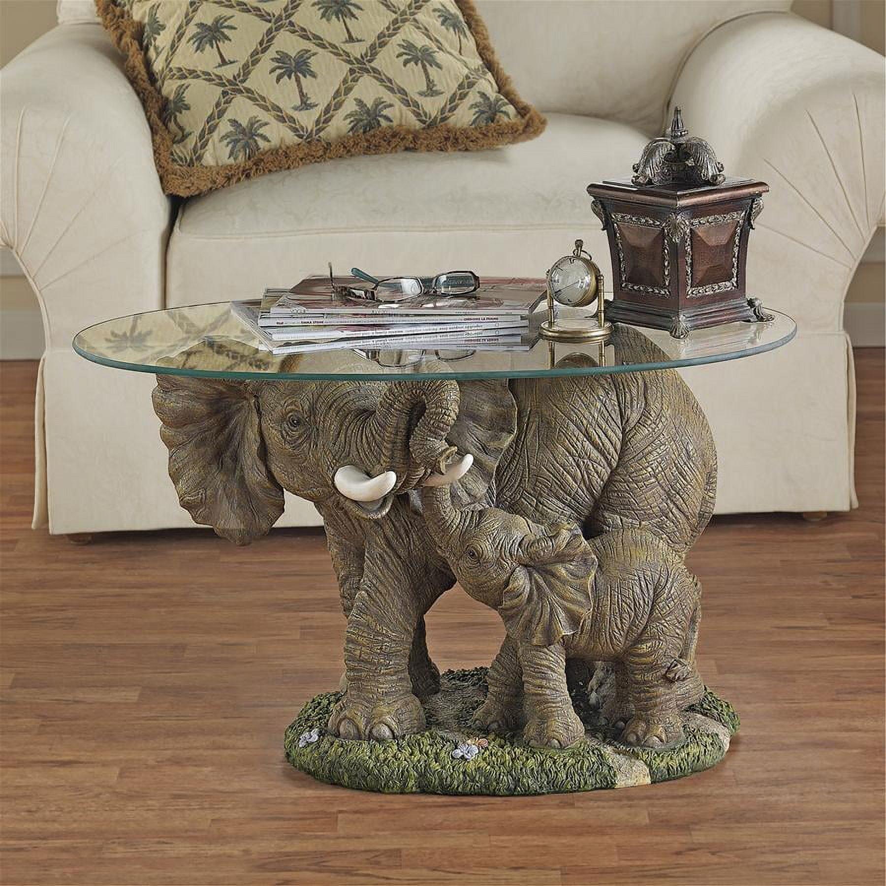 Elephant Mother and Calf Oval Glass Coffee Table