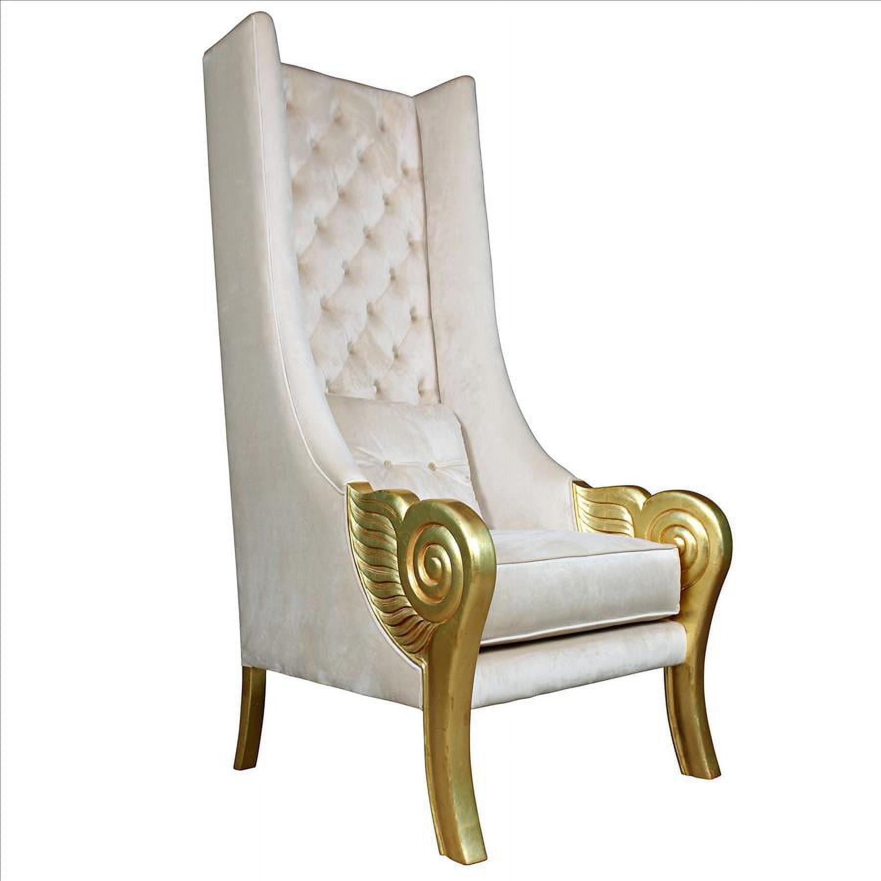 Eros White Velvet Handcrafted Wingback Chair with Gold Accents