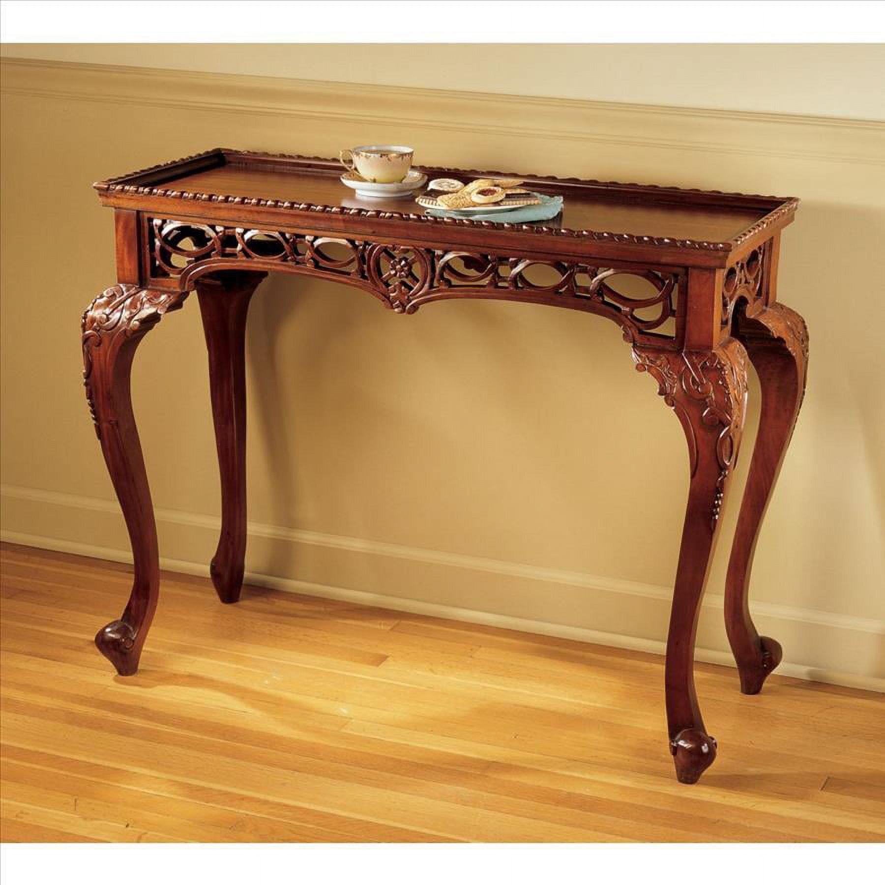 Victorian-Influenced Solid Mahogany Filigree Console Table