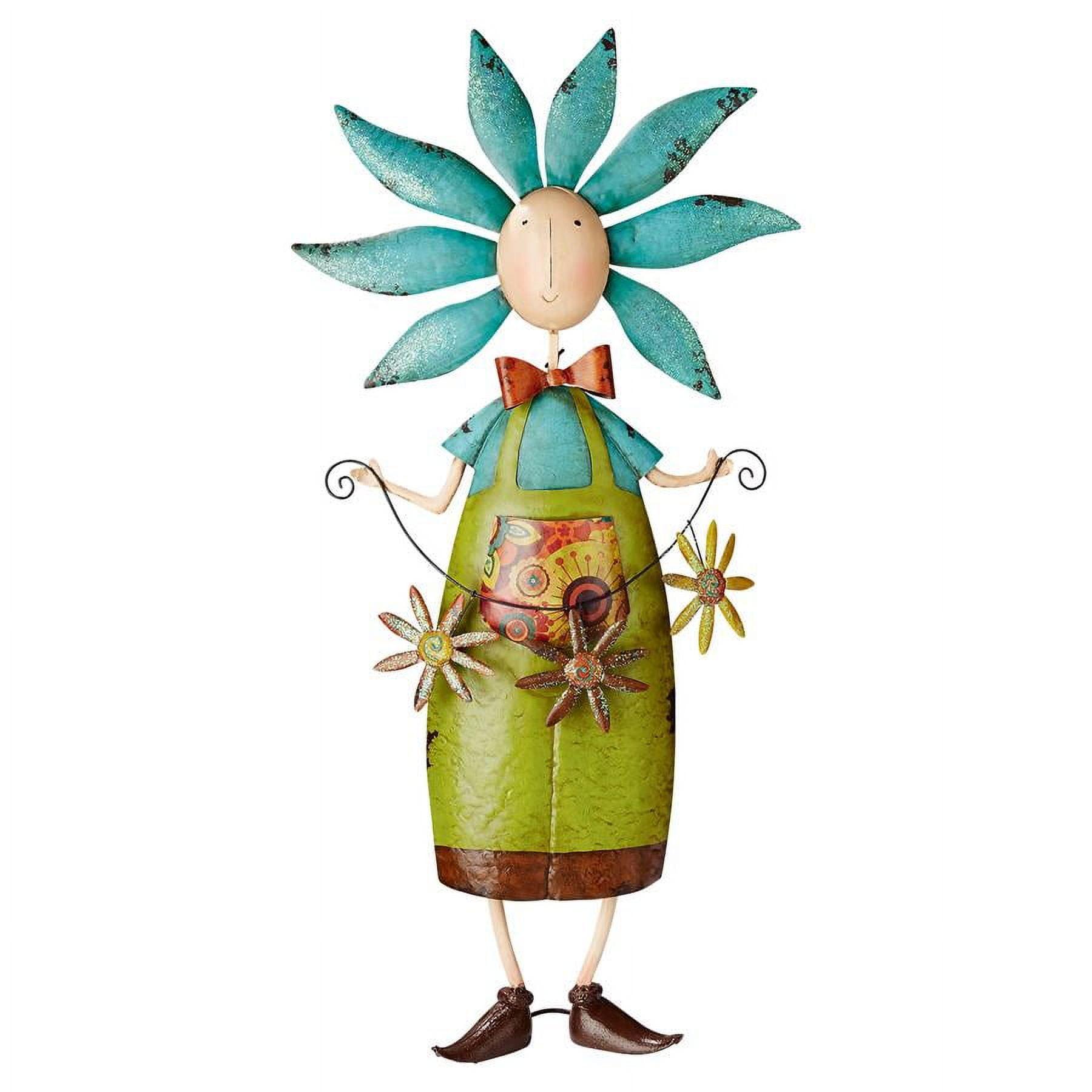 Whimsical Metal Boy Garden Statue with Flower Details