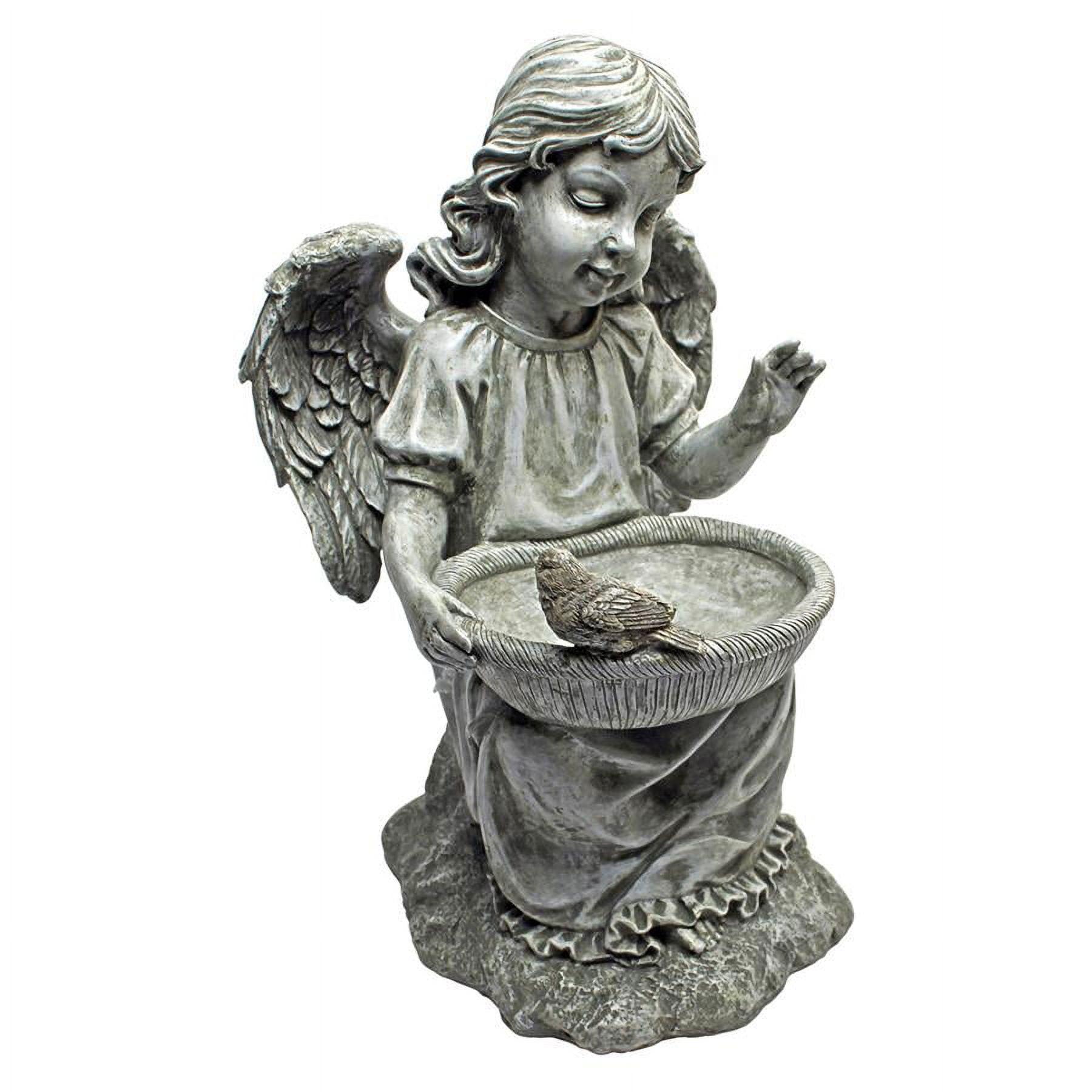 Gray Resin Angel Garden Statue with Bird Bath