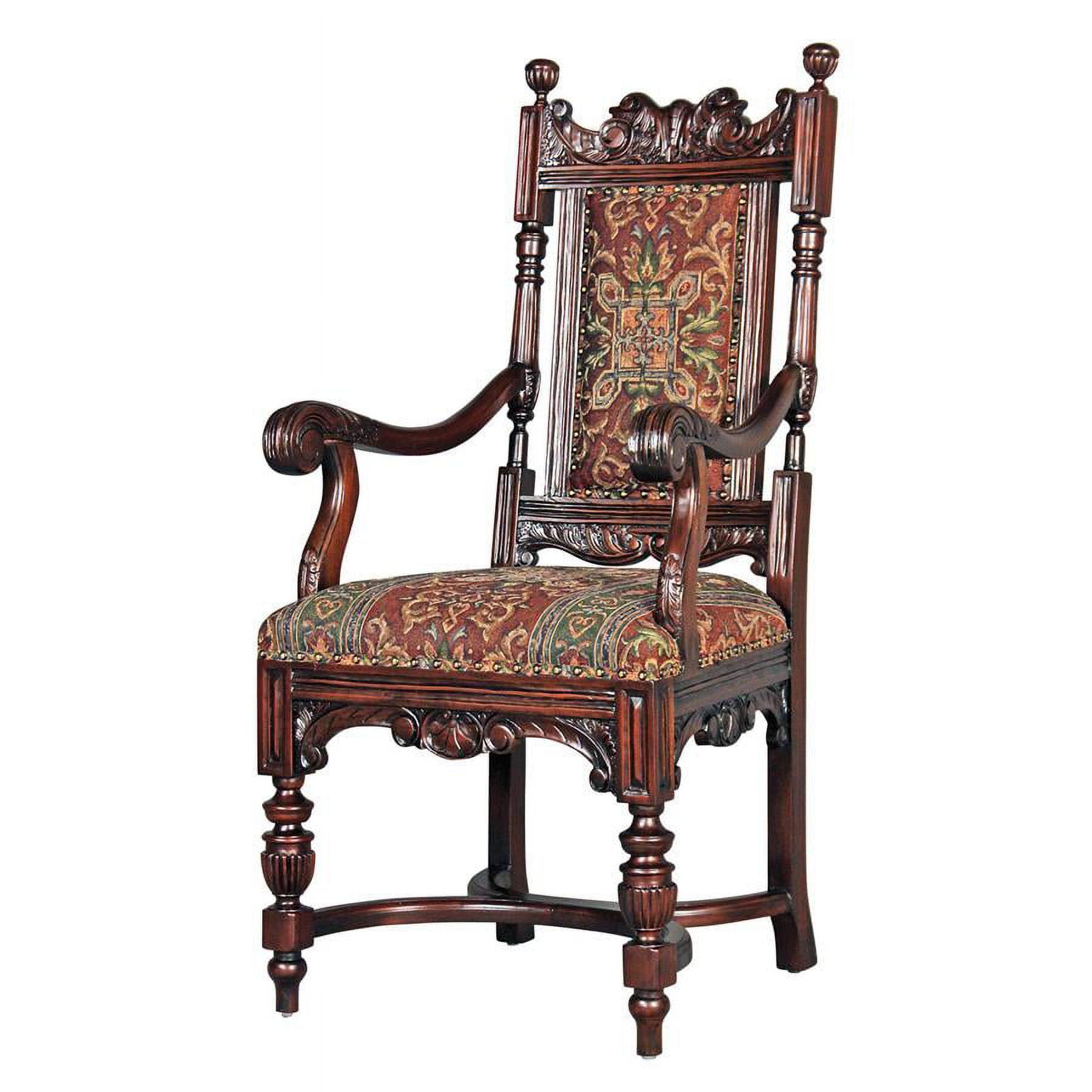 Edwardian Walnut Mahogany High-Back Side Chair in Jacquard Fabric