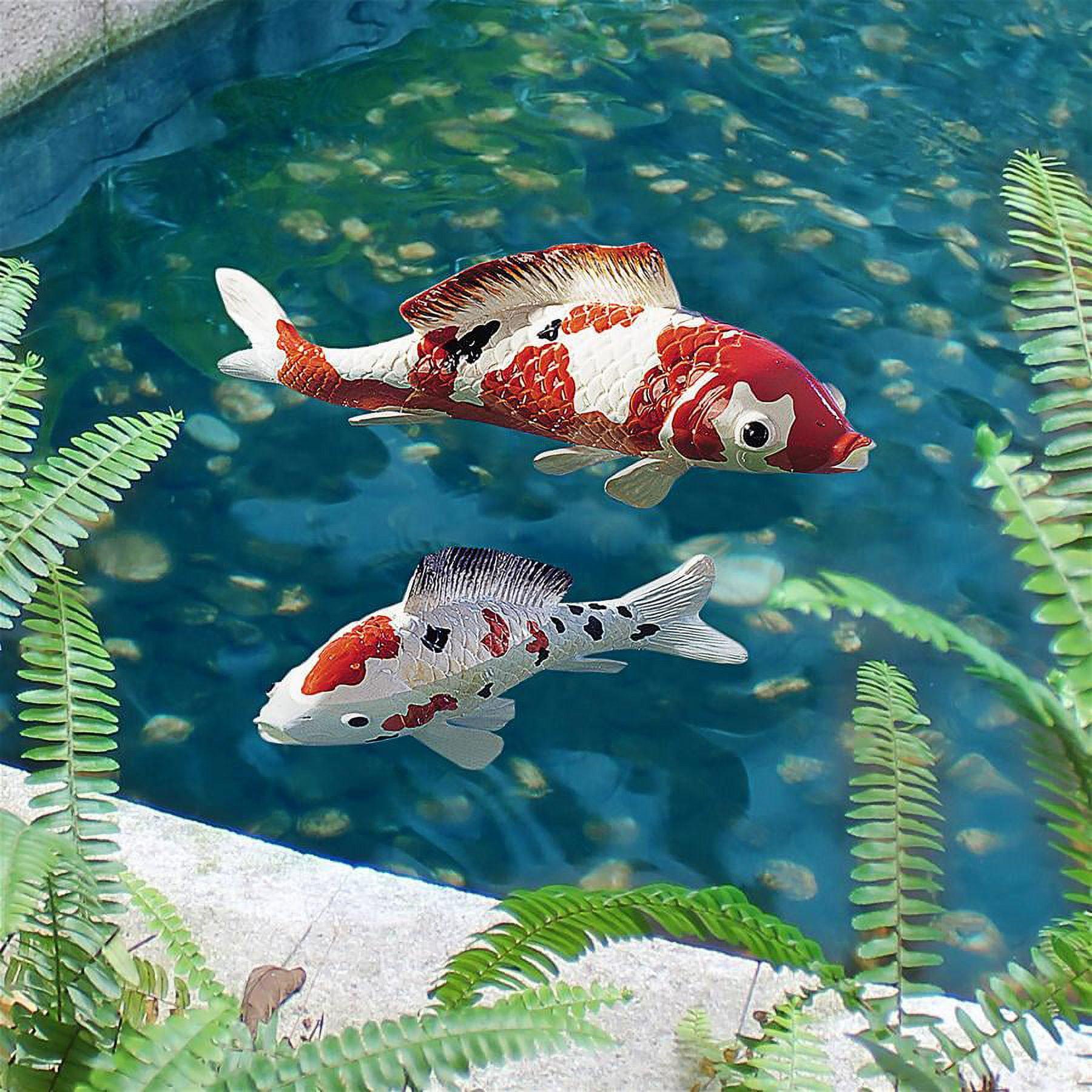 Hand-Painted Resin Japanese Koi Fish Sculpture Set