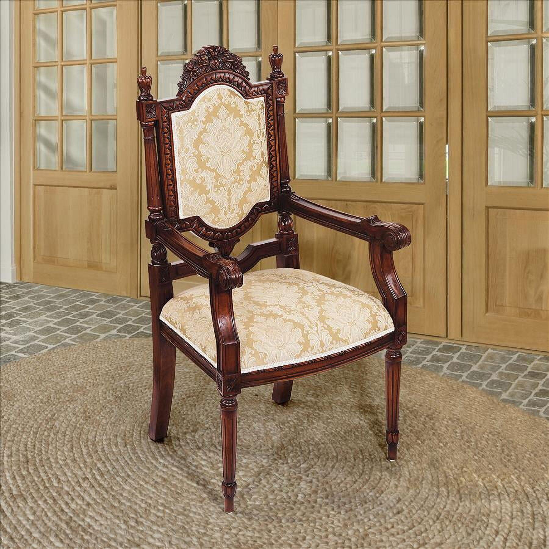 Elegant Mahogany Armchair with Ivory Cotton-Poly Blend Upholstery